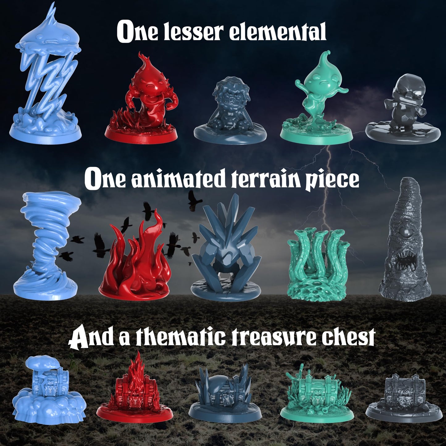 Underdusk: Elemental Encounters — 35 Unpainted DND Miniatures for D&D, TTRPG, Pathfinder & Dungeons & Dragons