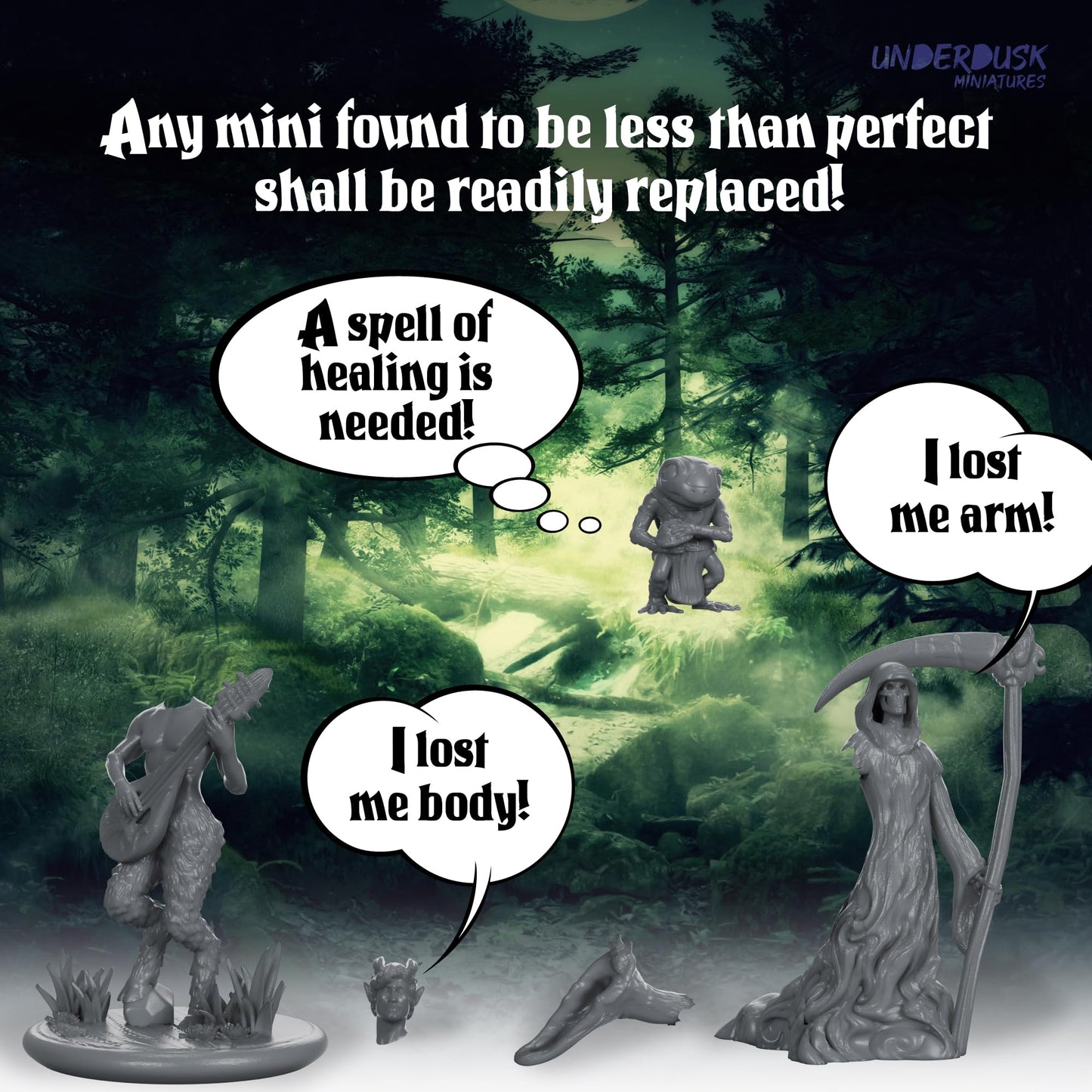 Underdusk Chaotic Encounters: 64 Unpainted DND Miniatures with Stat Blocks | TTRPG Starter Pack