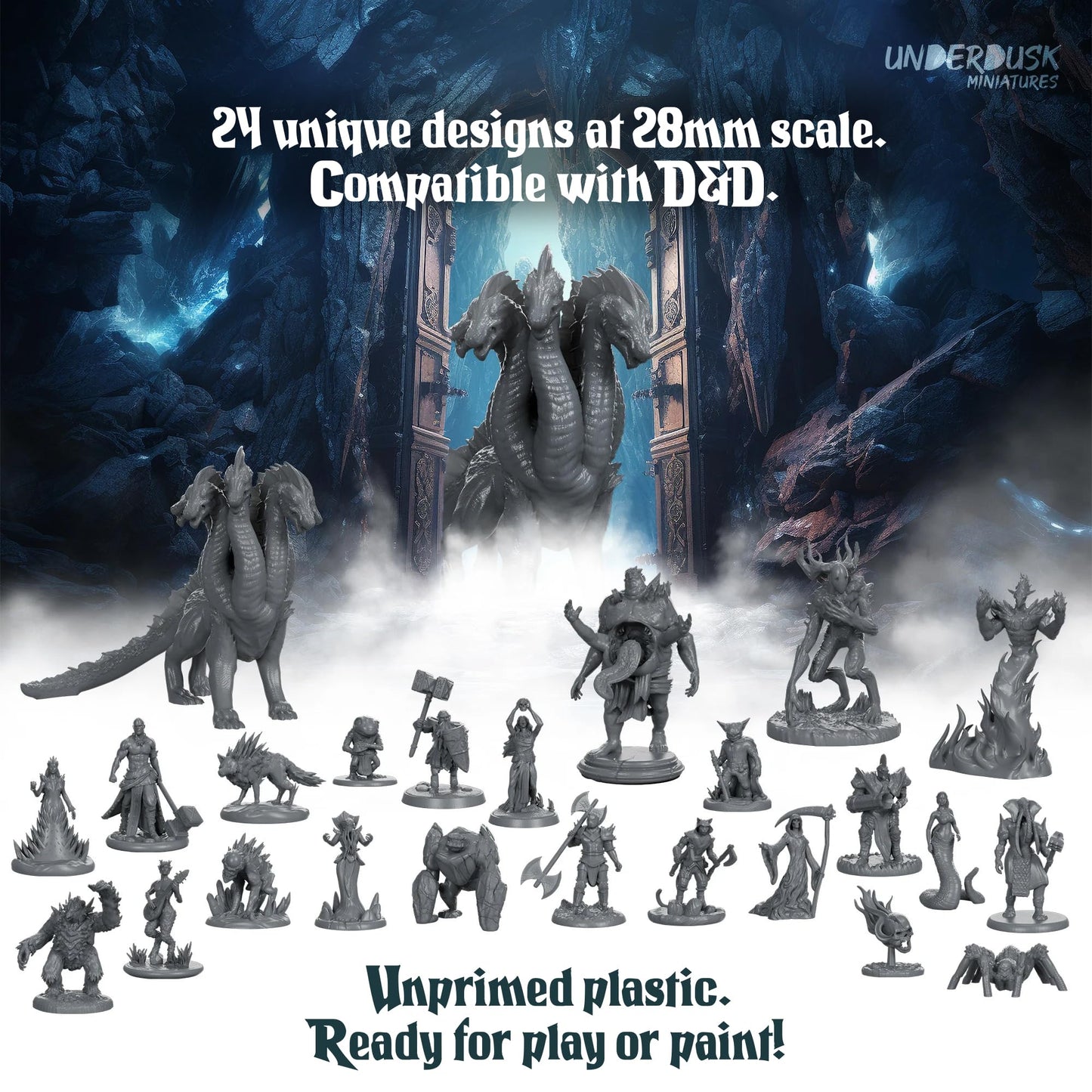 Underdusk Chaotic Encounters: 64 Unpainted DND Miniatures with Stat Blocks | TTRPG Starter Pack
