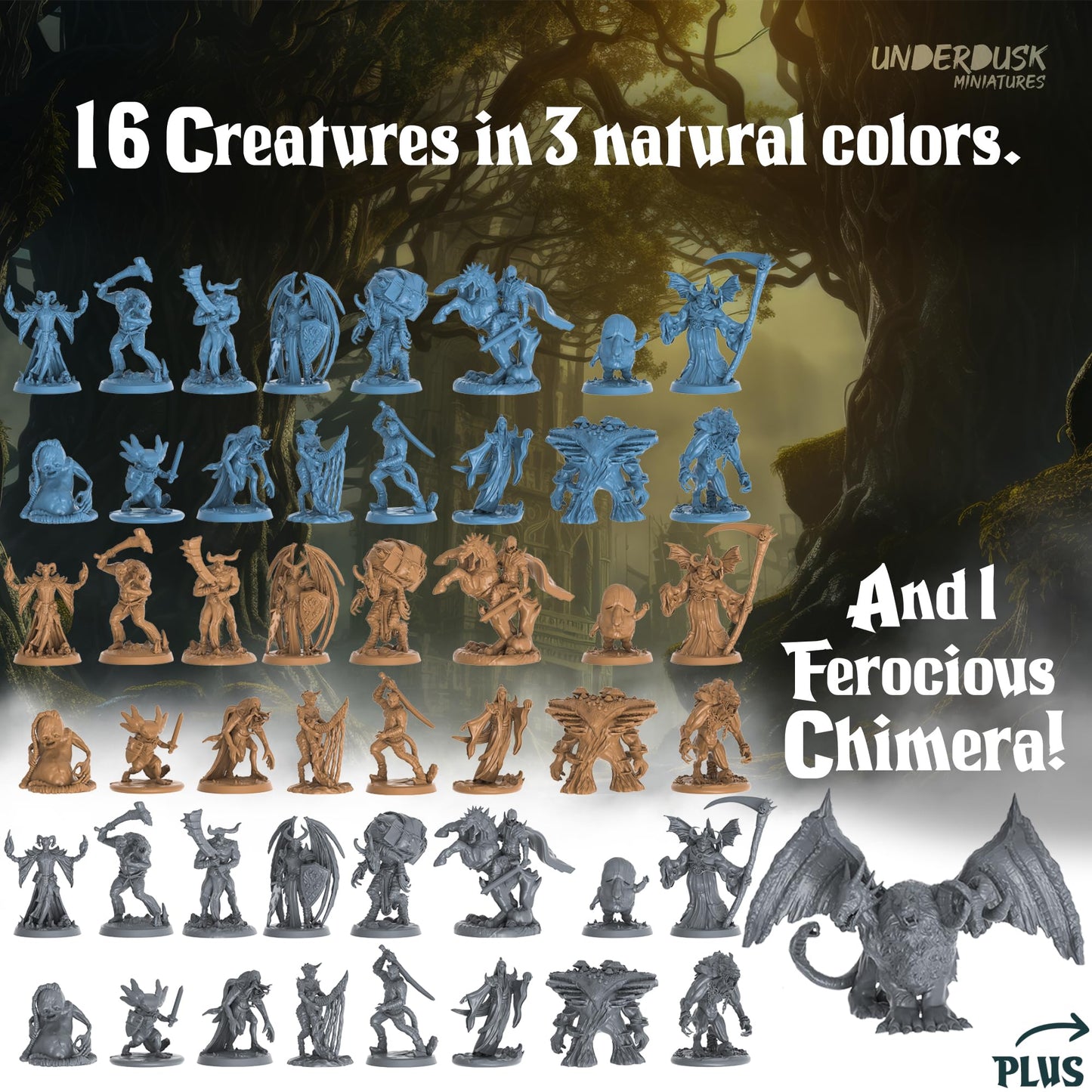 Underdusk Monsters, Mimics & Mysteries: 66 Unpainted Minis for D&D & Tabletop | Frightful Creatures & Disguised Mimics with Stat Blocks