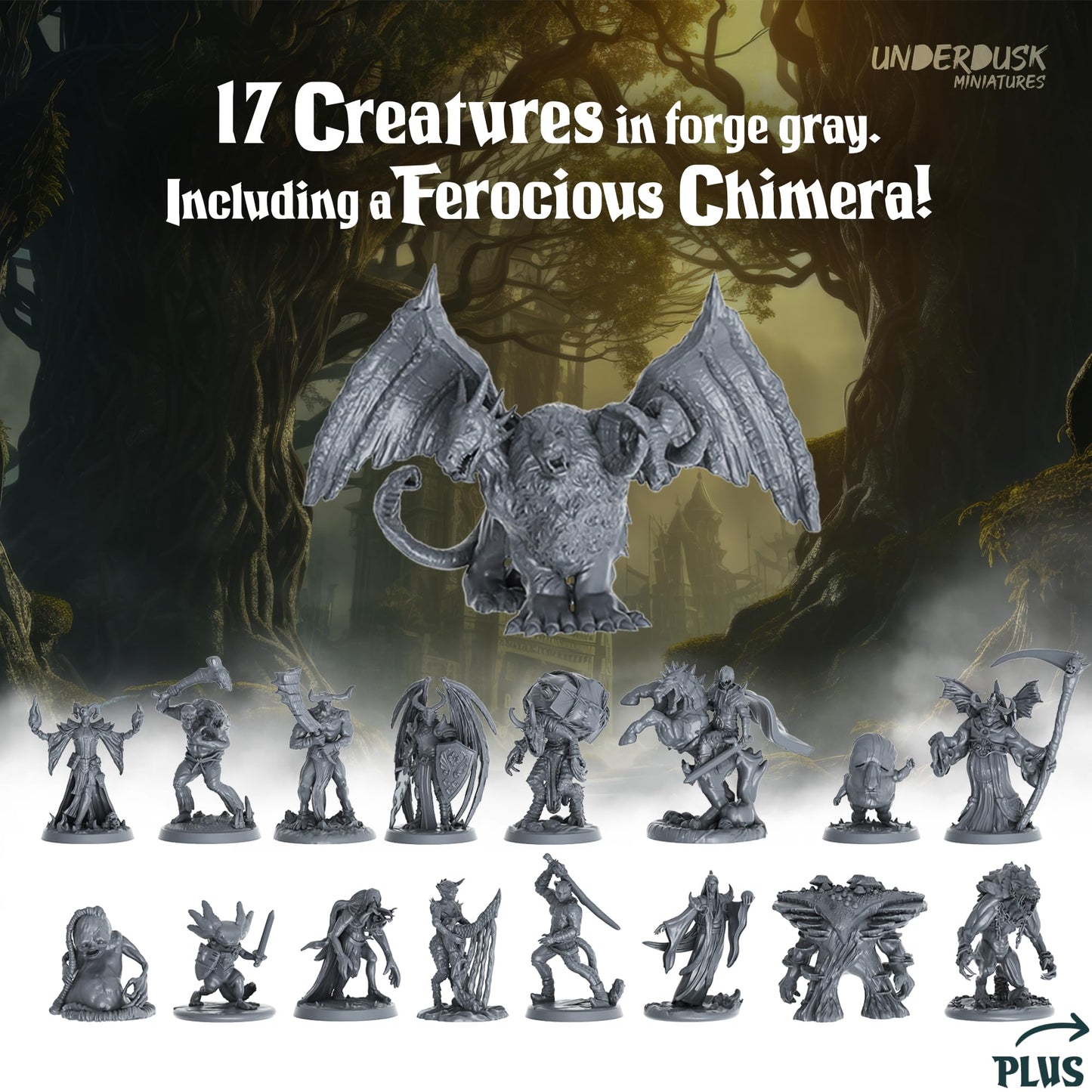 Underdusk: 34 Unpainted DND Miniatures for Tabletop Gaming | Monsters, Mimics & Mysteries | 28mm Scale