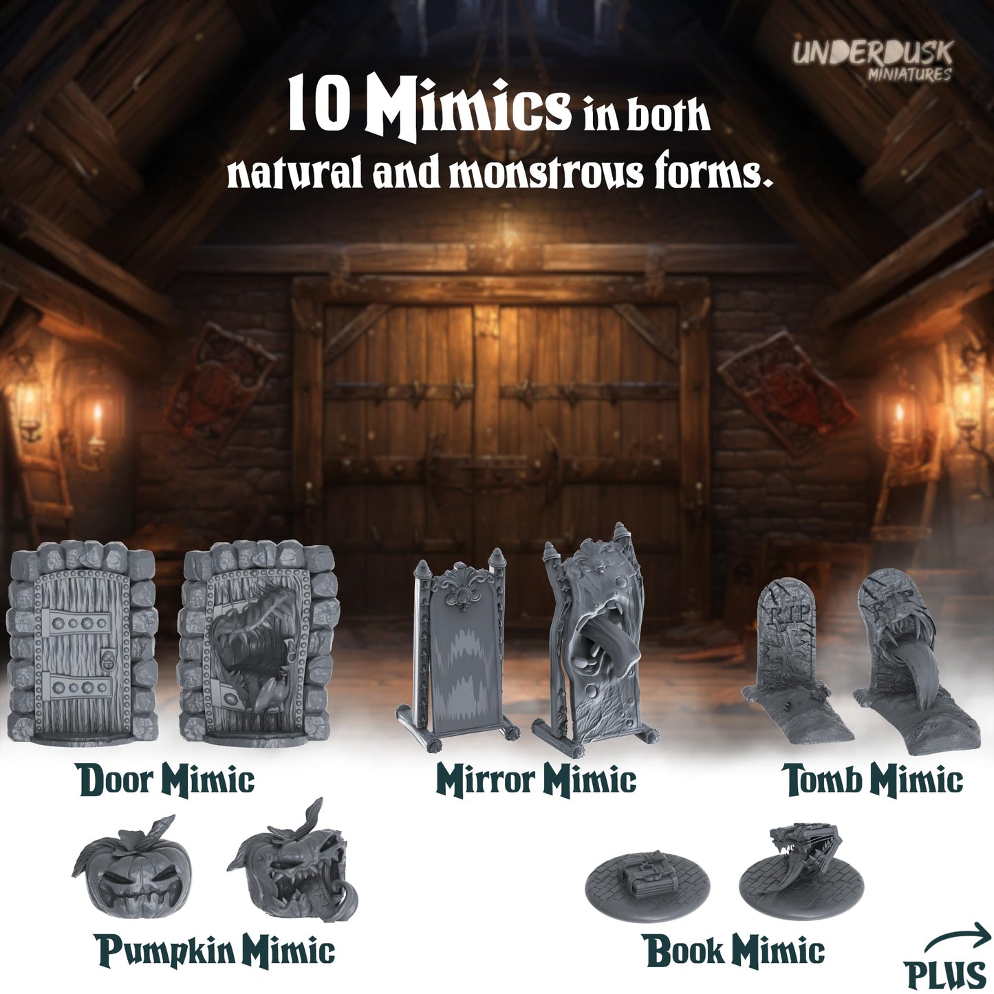 Underdusk: 34 Unpainted DND Miniatures for Tabletop Gaming | Monsters, Mimics & Mysteries | 28mm Scale
