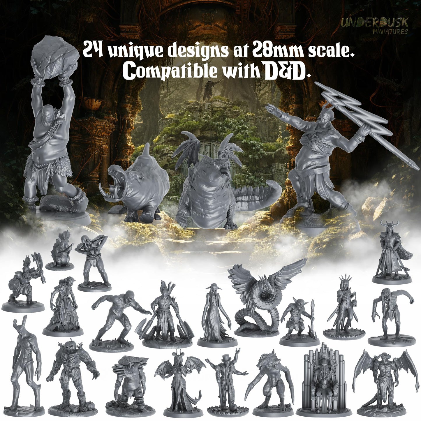 Underdusk: Ominous Encounters — 64 Unpainted Tabletop Miniatures with Stat Blocks