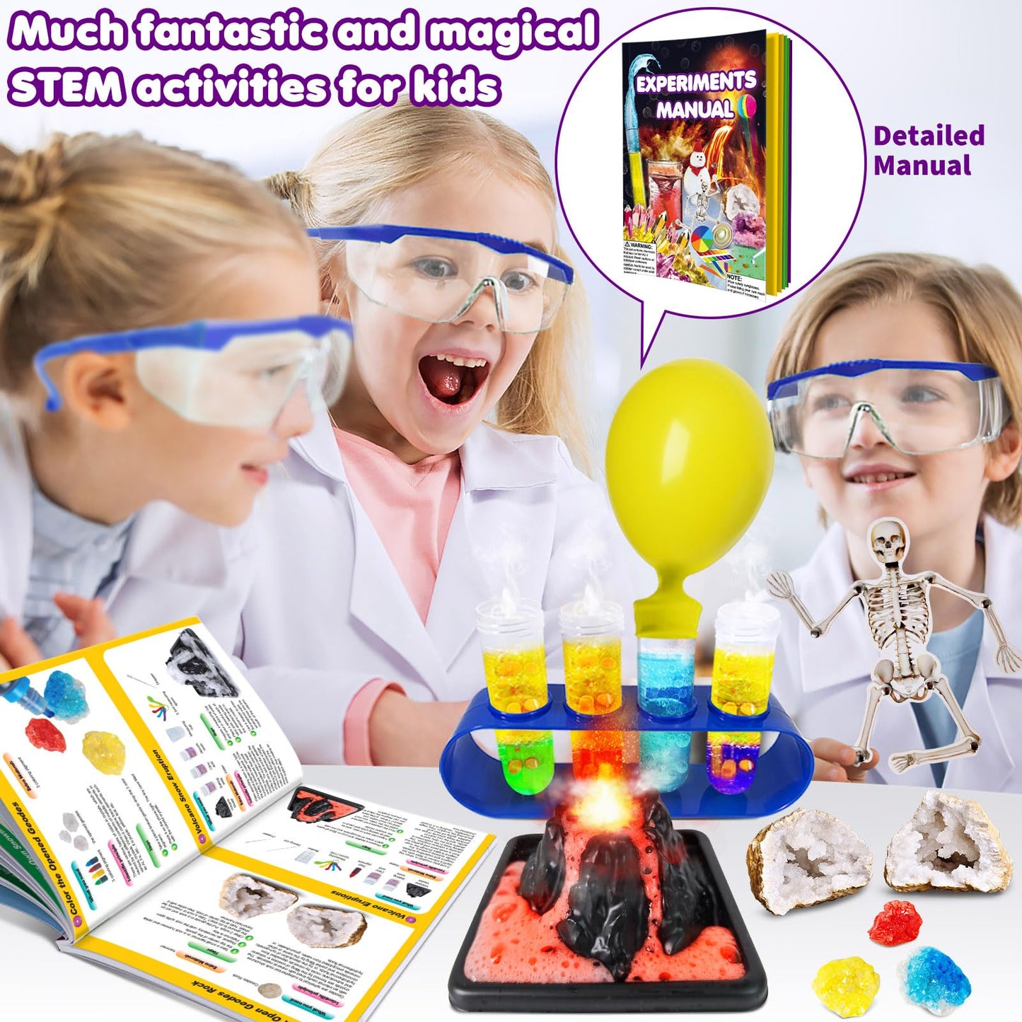 UNGLINGA 150 Experiments Science Kit for Kids | STEM Activities, Volcano, Geodes & Chemistry