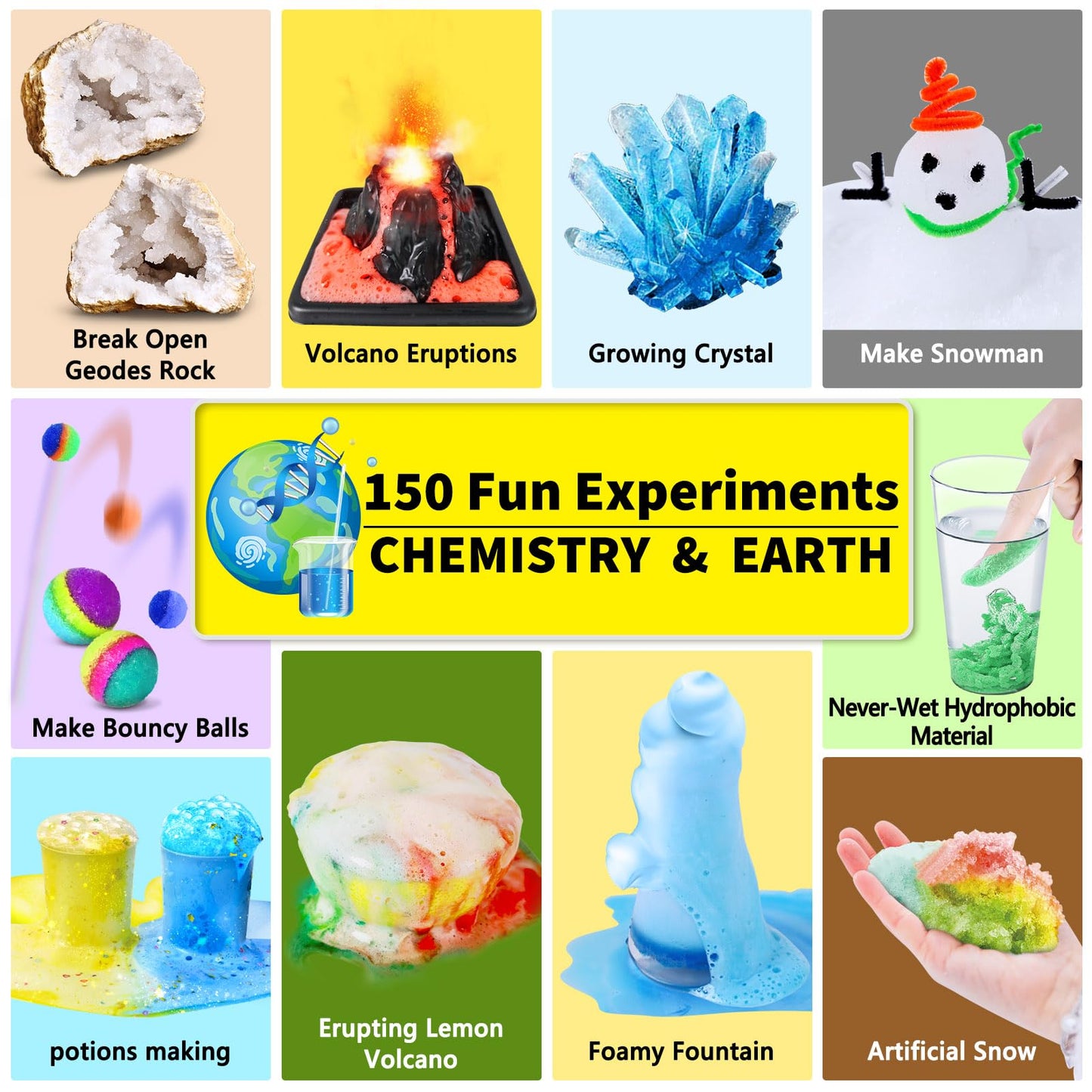 UNGLINGA 150 Experiments Science Kit for Kids | STEM Activities, Volcano, Geodes & Chemistry
