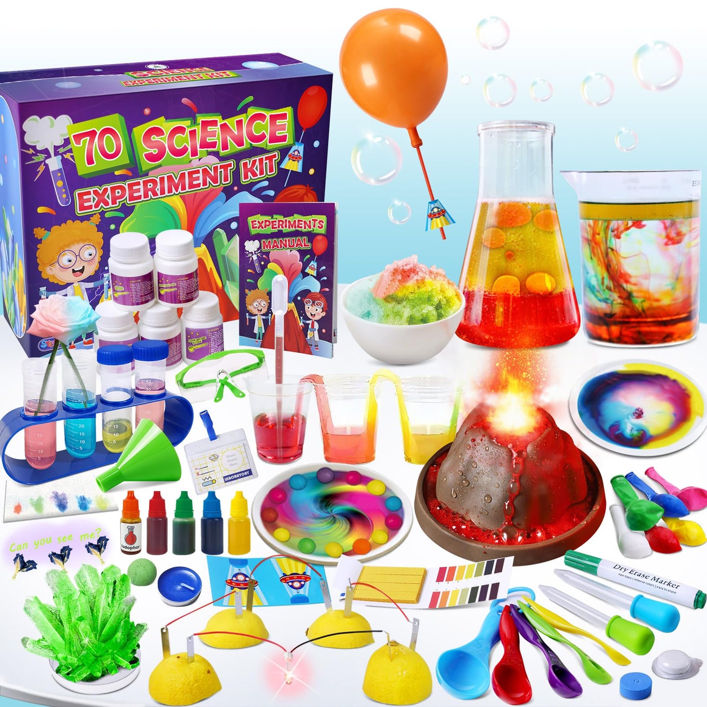 UNGLINGA 70 Lab Experiments Science Kit – Volcano, Fruit Circuits & STEM Activities