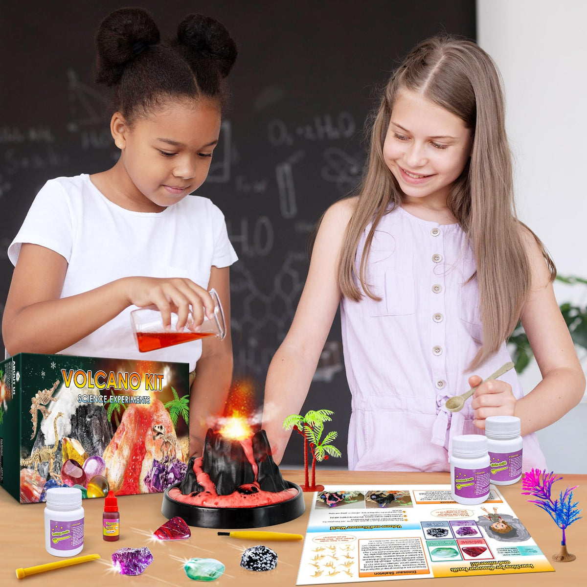 UNGLINGA Erupting Volcano Science Kit for Kids | Gemstone Dig Volcano & Snow Eruption