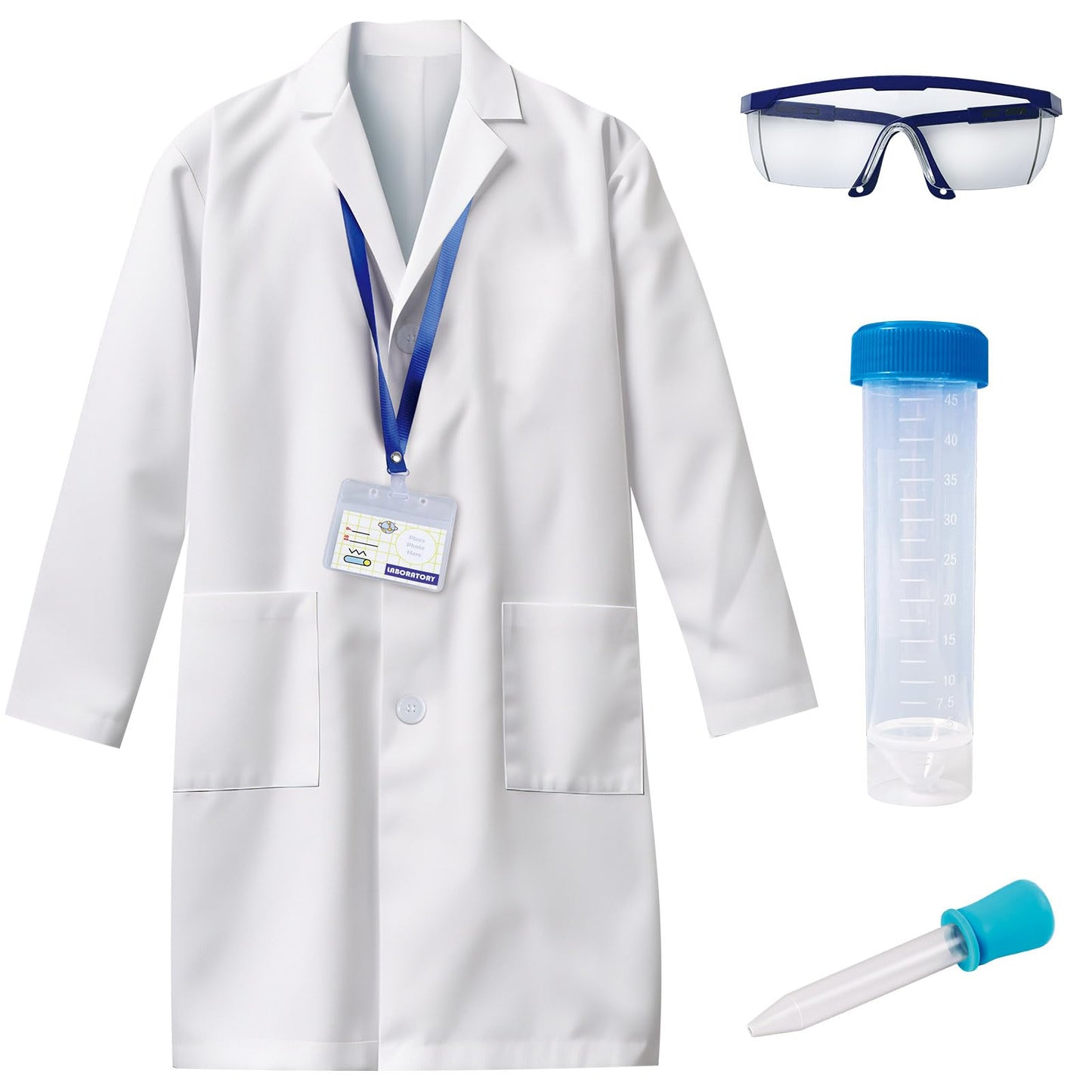 UNGLINGA Kids Lab Coat Doctor Scientist Costume with Science Goggles, ID Card & Test Tube