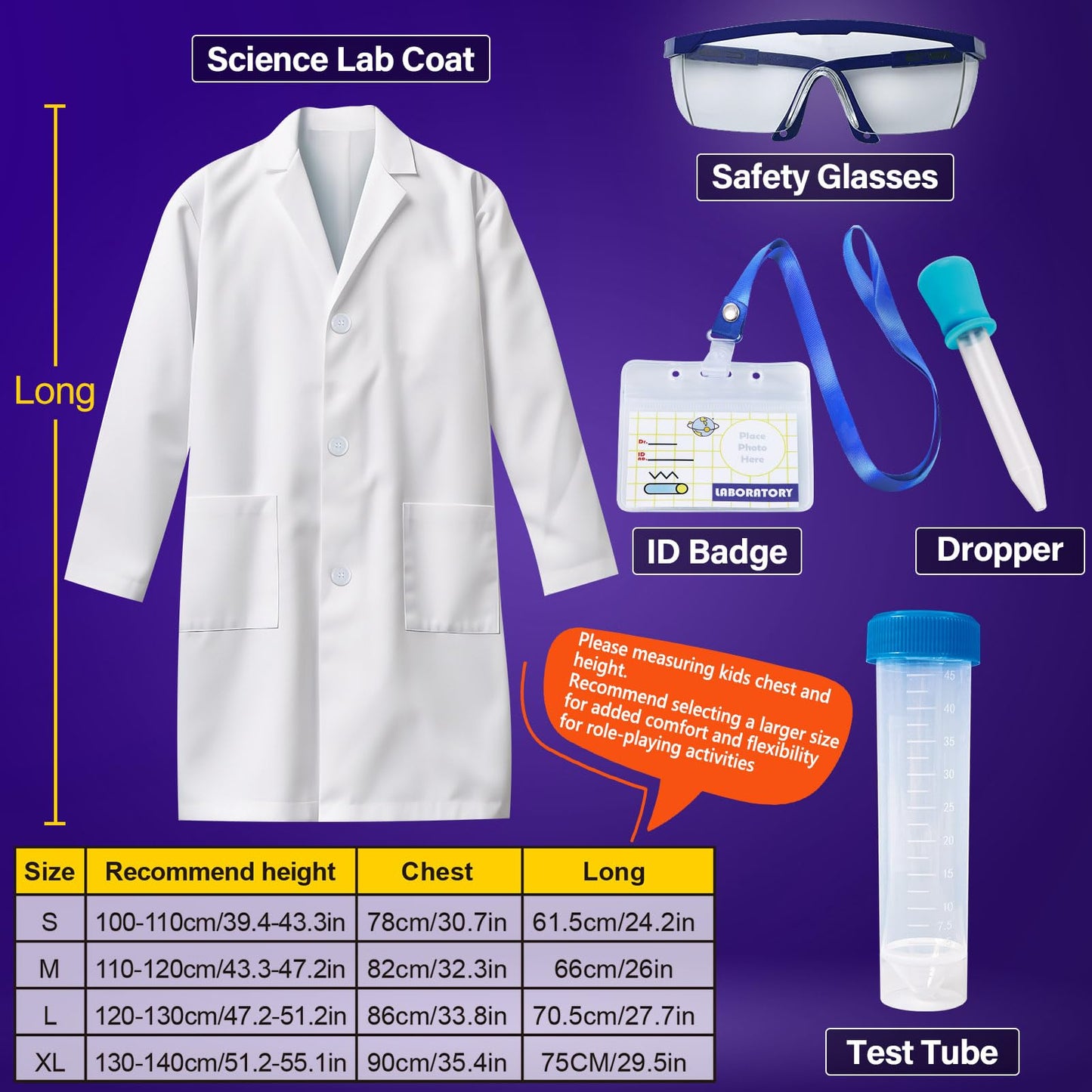 UNGLINGA Kids Lab Coat Costume with Science Goggles – Doctor Scientist Role-Play Outfit