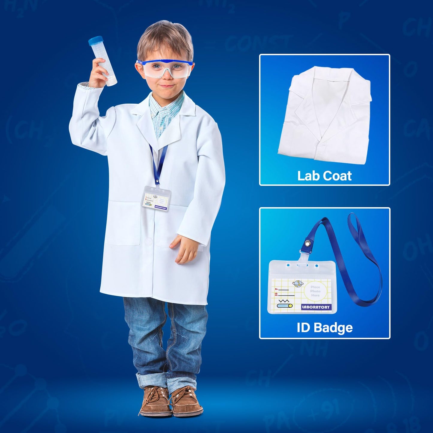 UNGLINGA Kids Lab Coat Costume with Science Goggles – Doctor Scientist Role-Play Outfit
