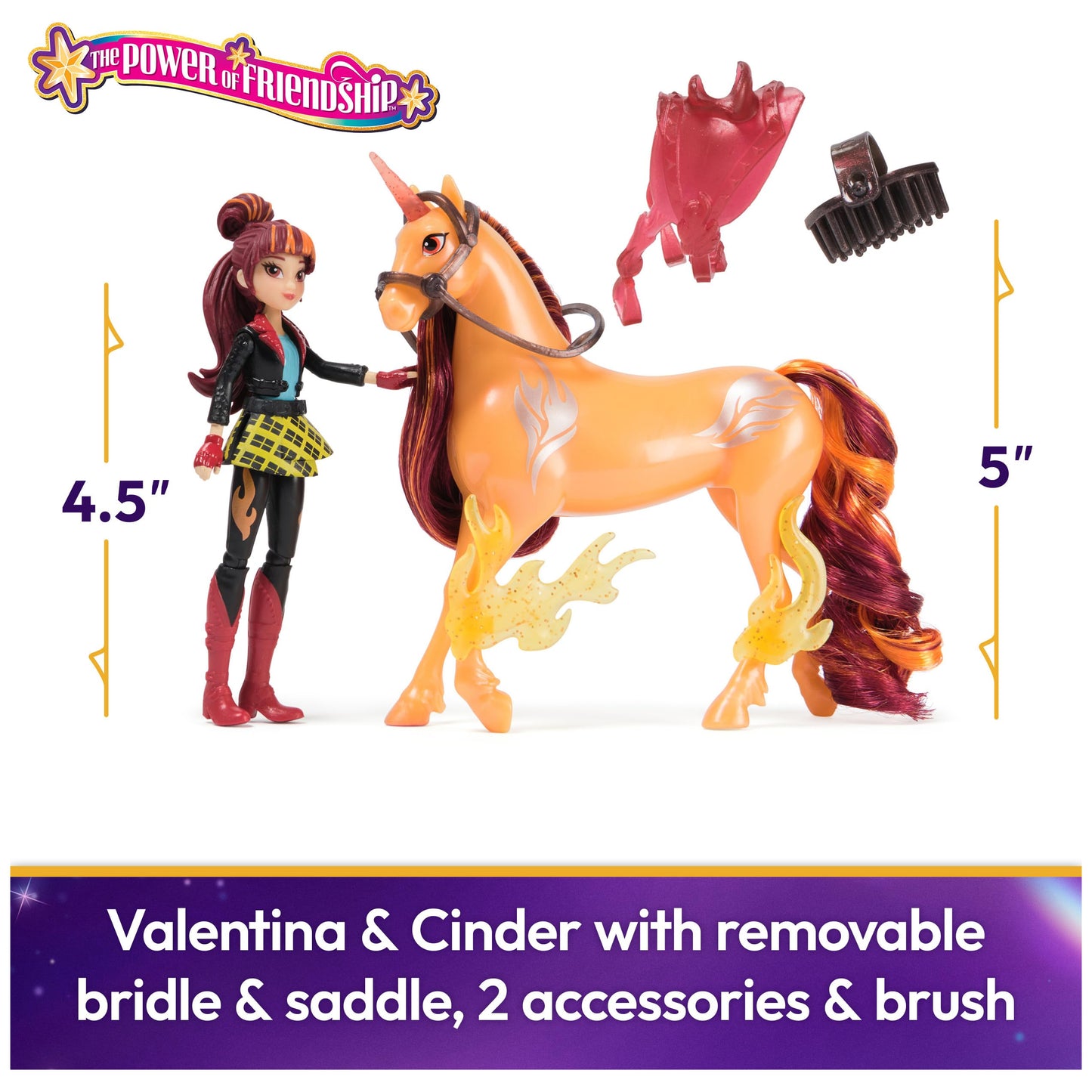 Unicorn Academy Valentina & Cinder Power of Friendship Set – Poseable 4.5-Inch Doll & 5-Inch Unicorn