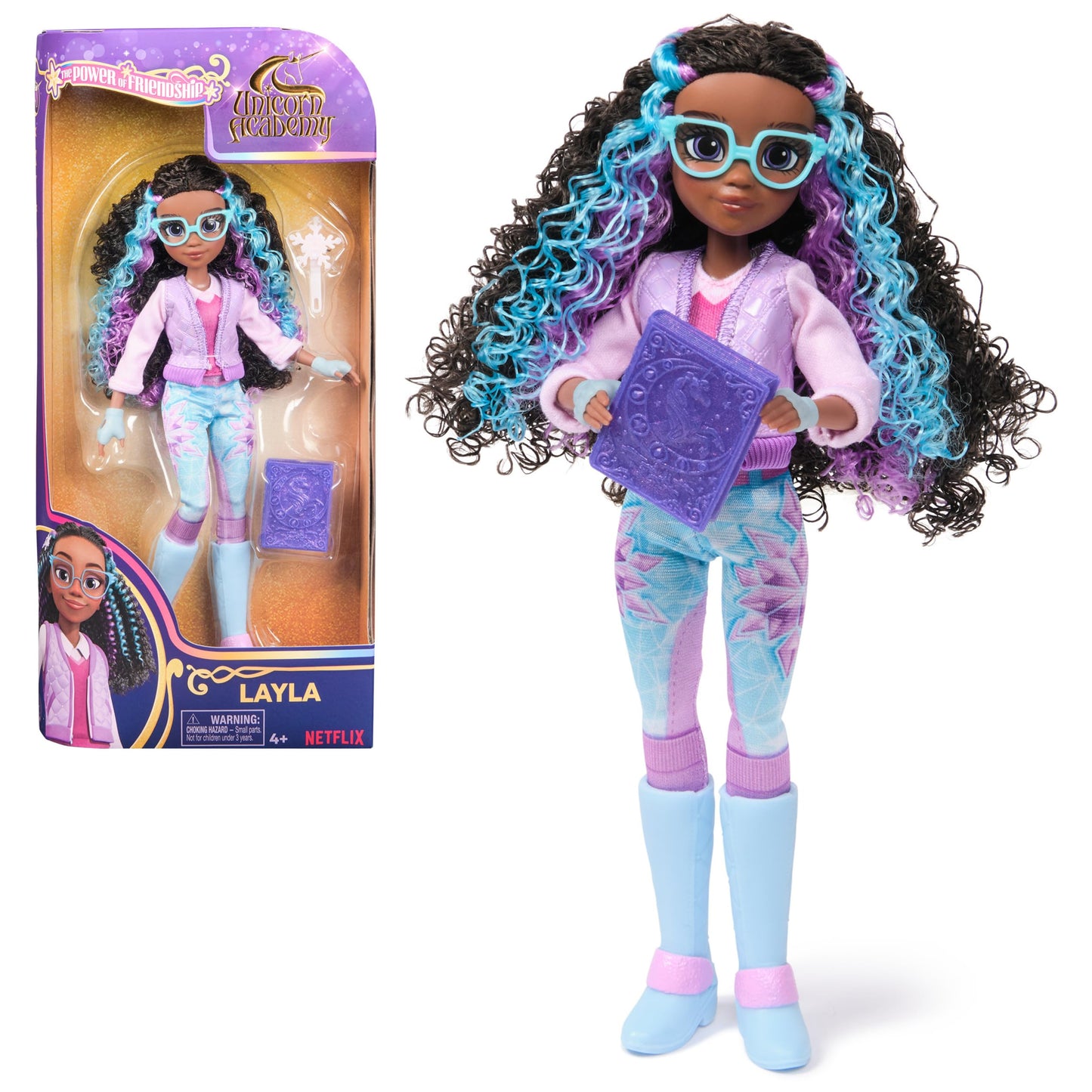 Unicorn Academy Layla Doll – Power of Friendship with Sparklebook and 5 Fashion Accessories (9.5 inches) for Girls 4+