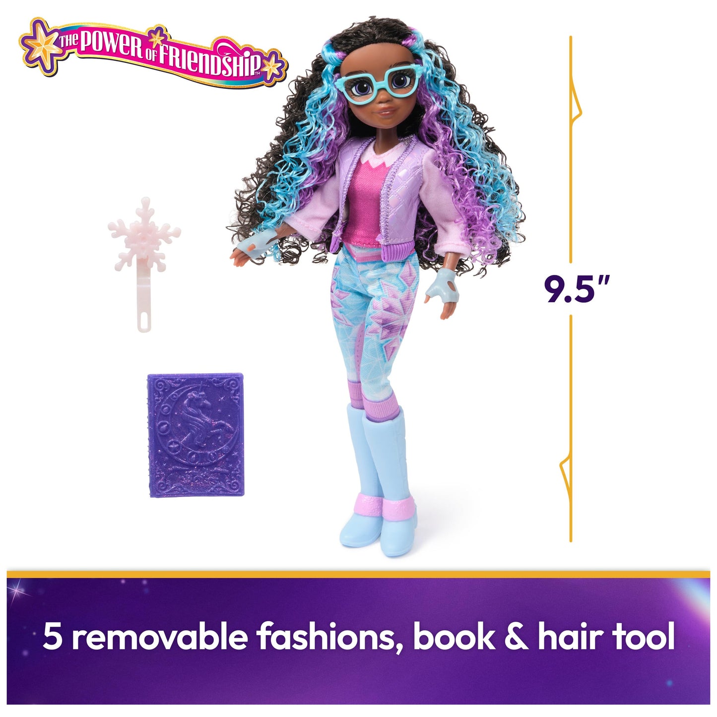 Unicorn Academy Layla Doll – Power of Friendship with Sparklebook and 5 Fashion Accessories (9.5 inches) for Girls 4+