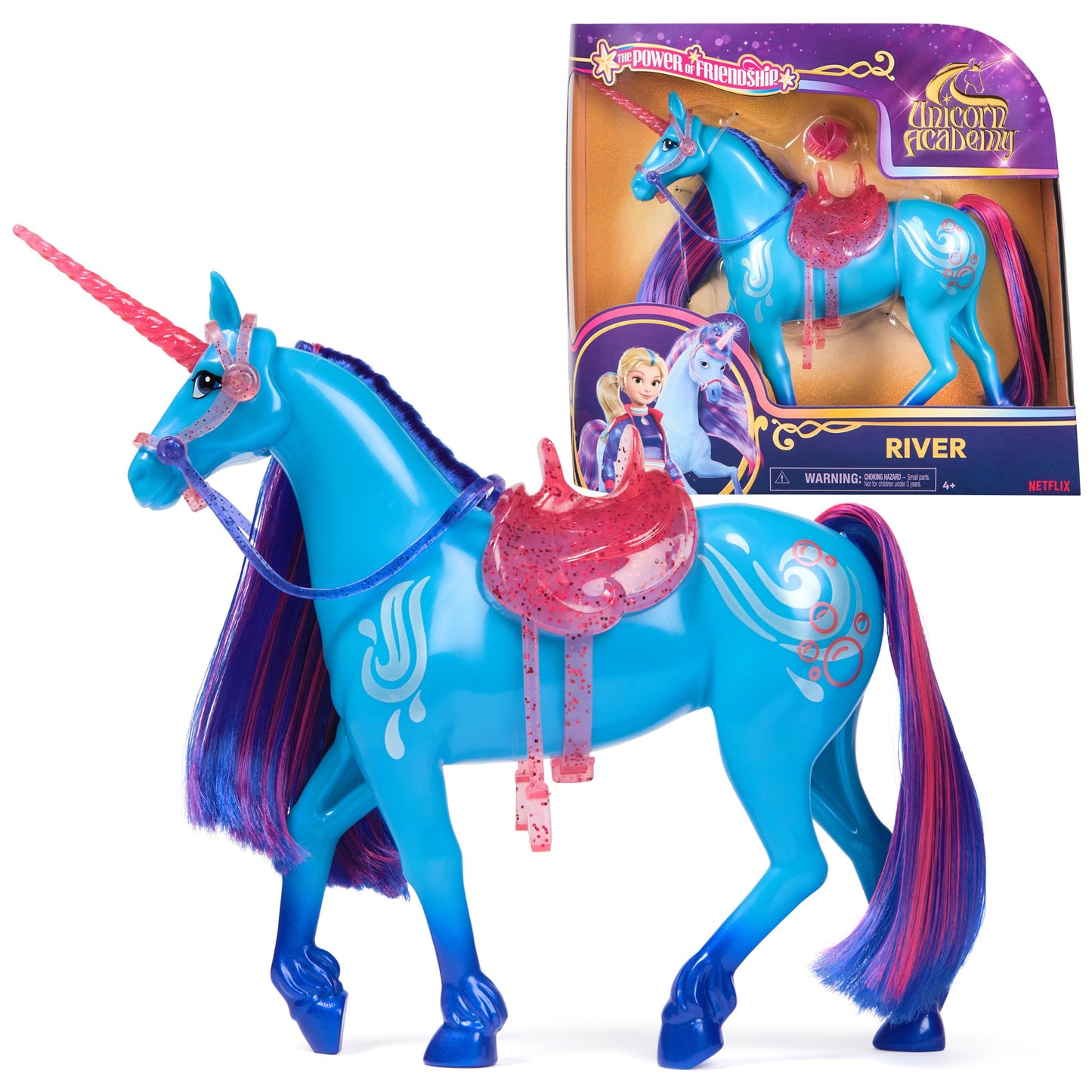 Unicorn Academy River 11-Inch Unicorn Toy – Power of Friendship with Translucent Saddle & Bridle