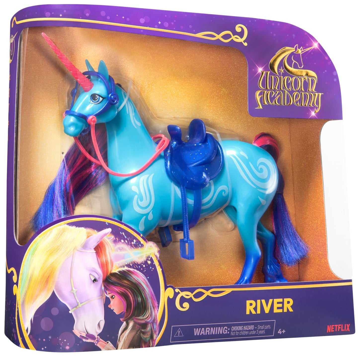Unicorn Academy River 11-Inch Unicorn with Isabel – Removable Bridle & Saddle, Doll & Unicorn Toy for Girls 4+