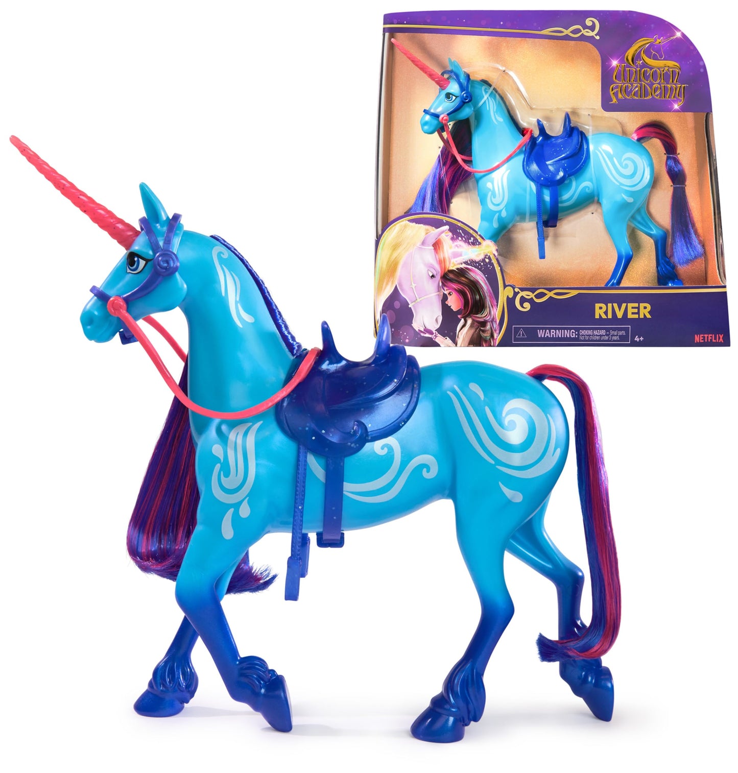Unicorn Academy River 11-Inch Unicorn with Isabel – Removable Bridle & Saddle, Doll & Unicorn Toy for Girls 4+