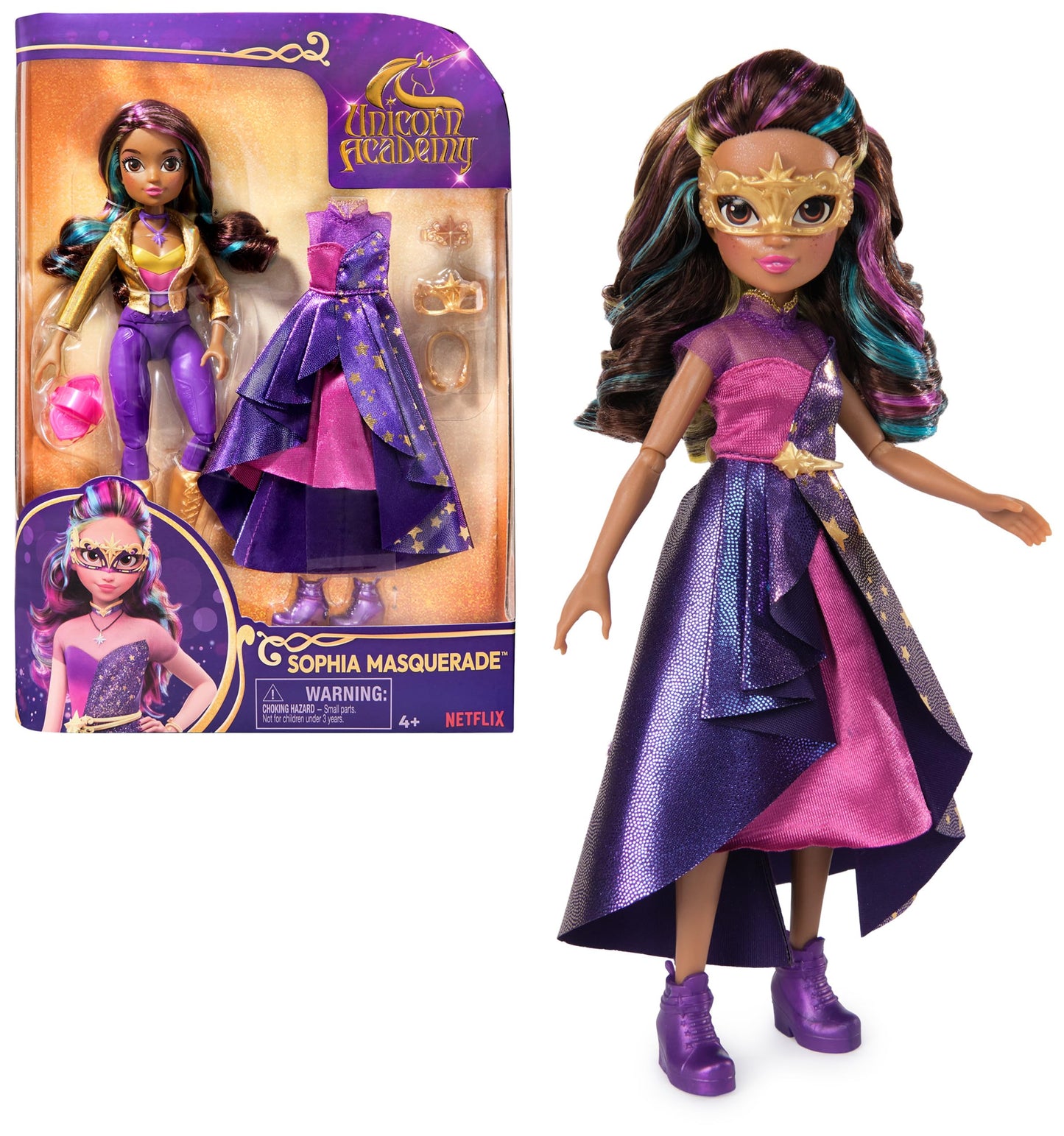 Unicorn Academy Sophia Masquerade Ball Doll – 9 Accessories, 9.5-Inch
