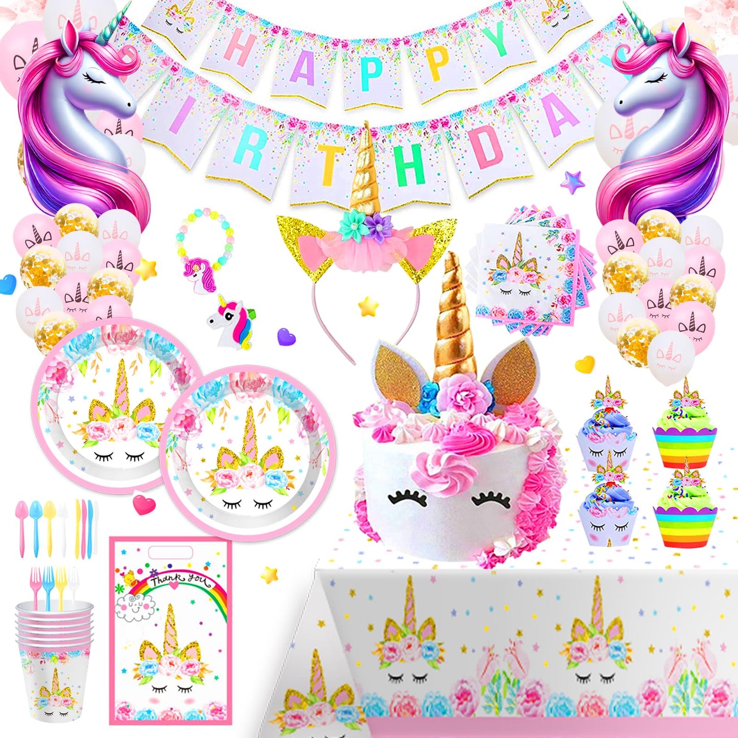 Unicorn Birthday Party Supplies Set – All-in-One Decor Kit with Plates, Cups, Napkins & More | Best Value