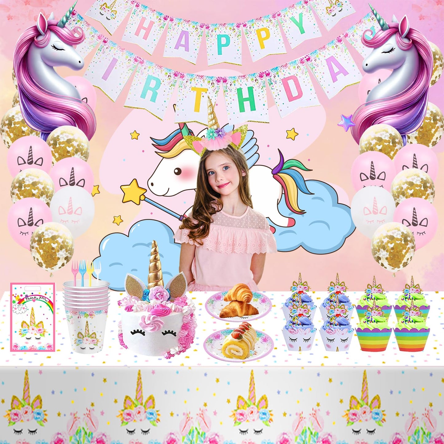 Unicorn Birthday Party Supplies Set – All-in-One Decor Kit with Plates, Cups, Napkins & More | Best Value