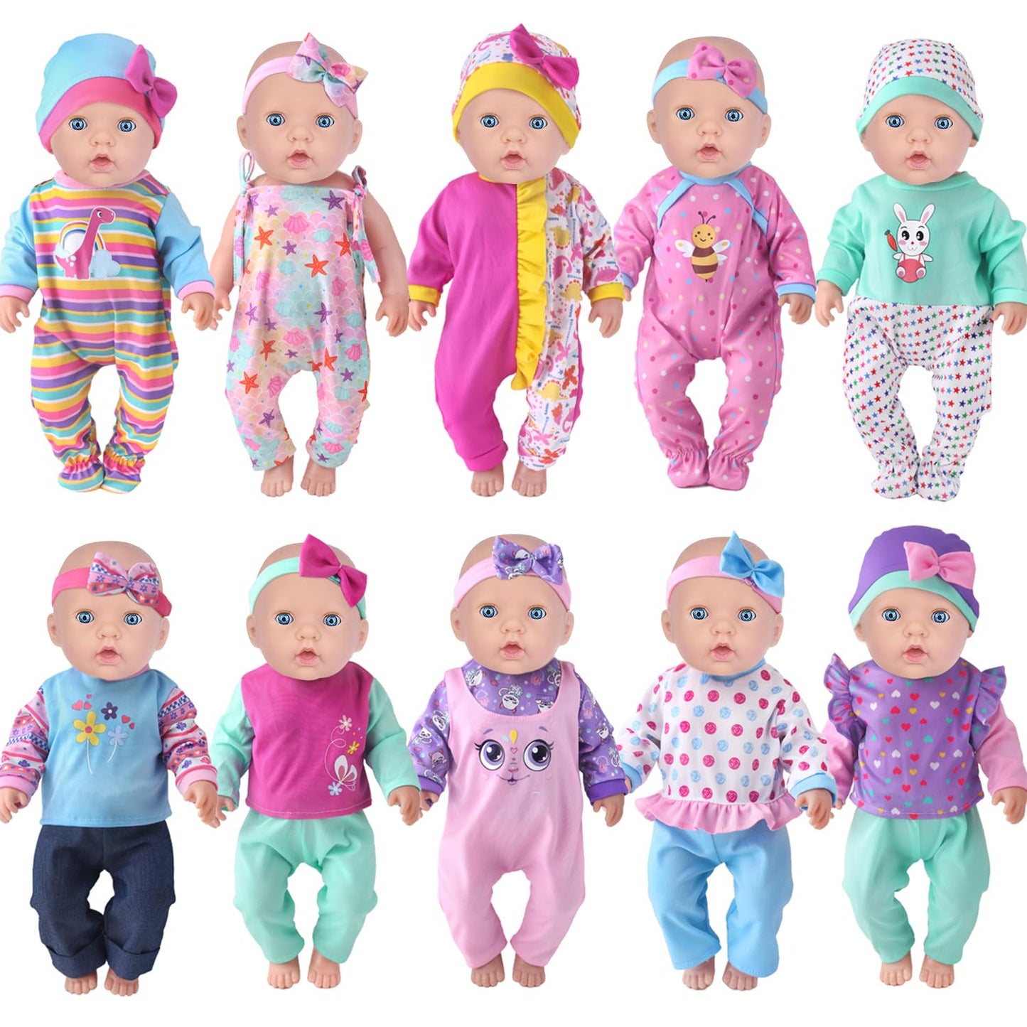 UNICORN ELEMENT 10 Sets Baby Doll Clothes for 14-18 Inch Dolls | 17 Inch & 43cm Size Outfits
