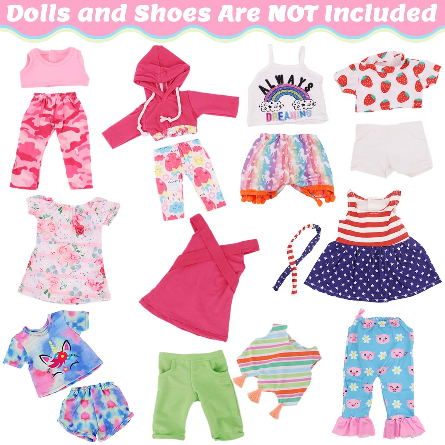 UNICORN ELEMENT 10 Sets 18-Inch Doll Clothes – 17-Piece Fashion Bundle for 18 Inch Dolls