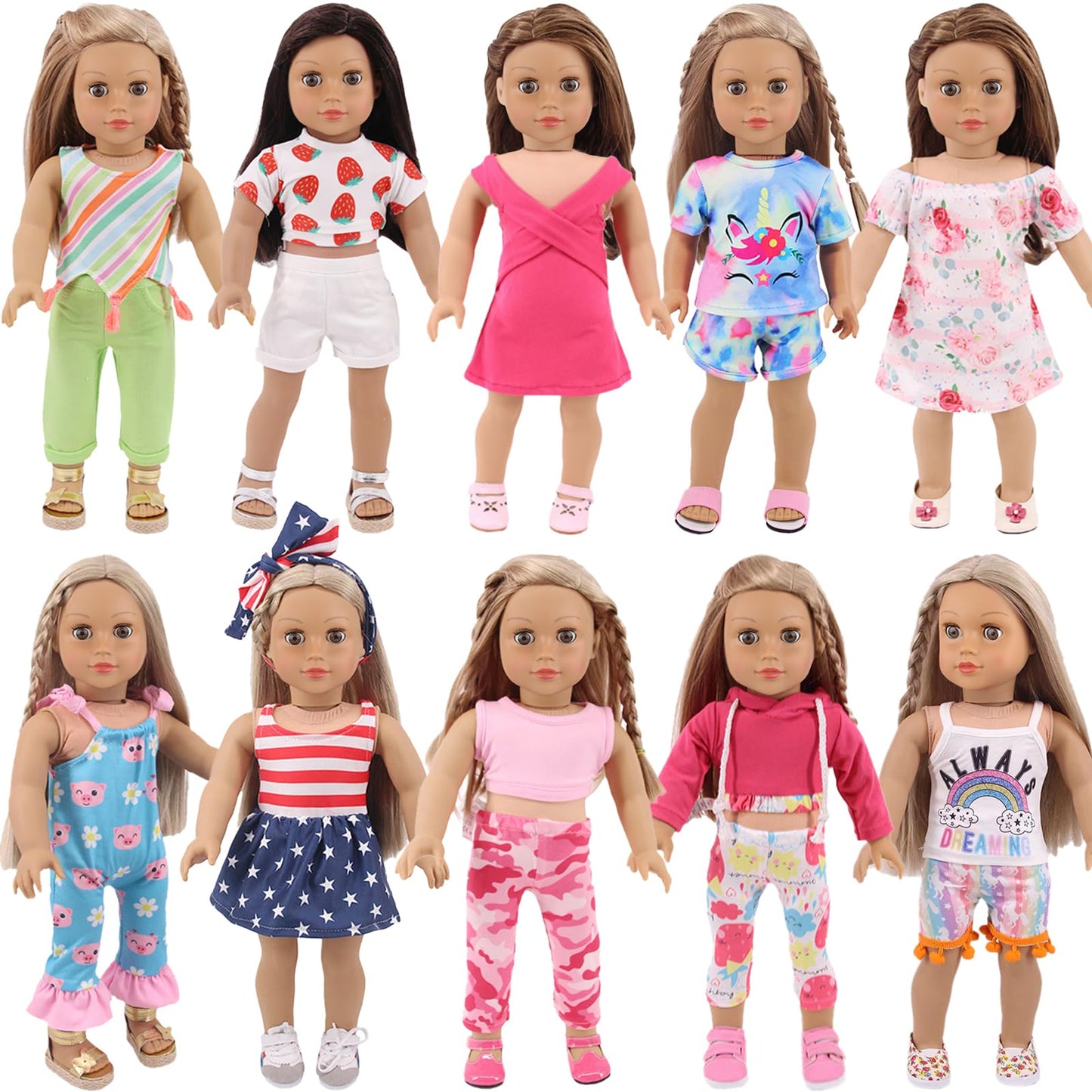 UNICORN ELEMENT 10 Sets 18-Inch Doll Clothes – 17-Piece Fashion Bundle for 18 Inch Dolls