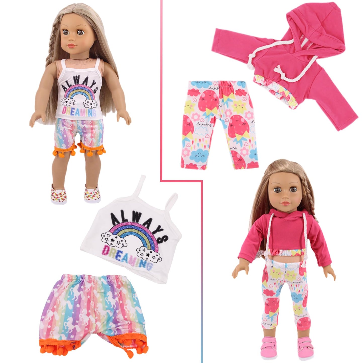 UNICORN ELEMENT 10 Sets 18-Inch Doll Clothes – 17-Piece Fashion Bundle for 18 Inch Dolls