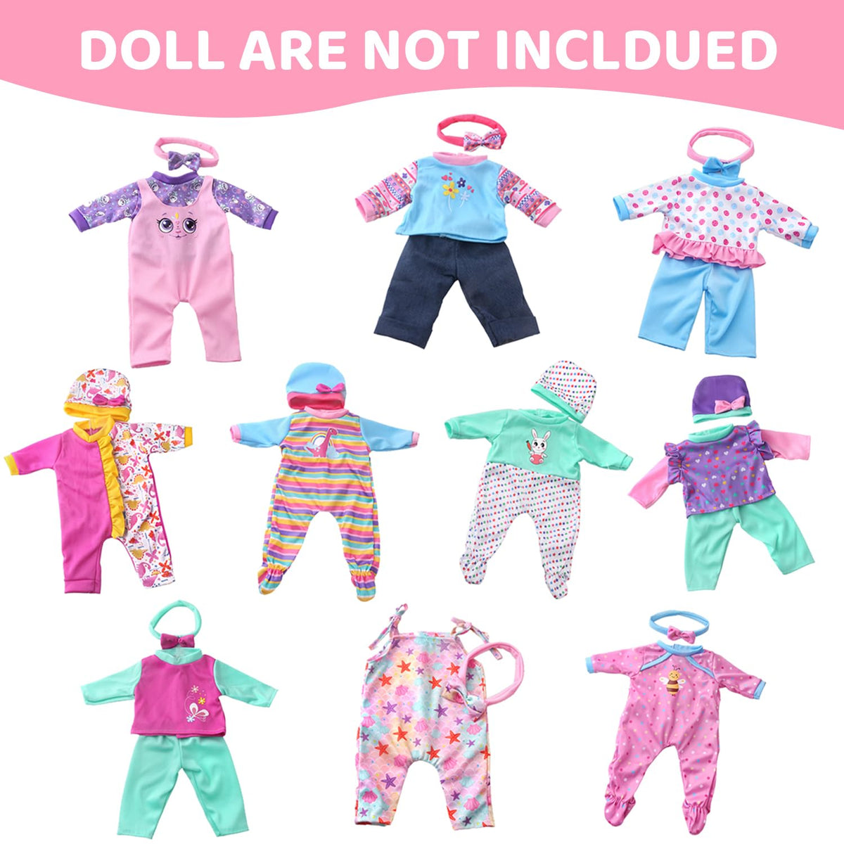 UNICORN ELEMENT 10 Sets Baby Doll Clothes for 14-18 Inch Dolls | 17 Inch & 43cm Size Outfits