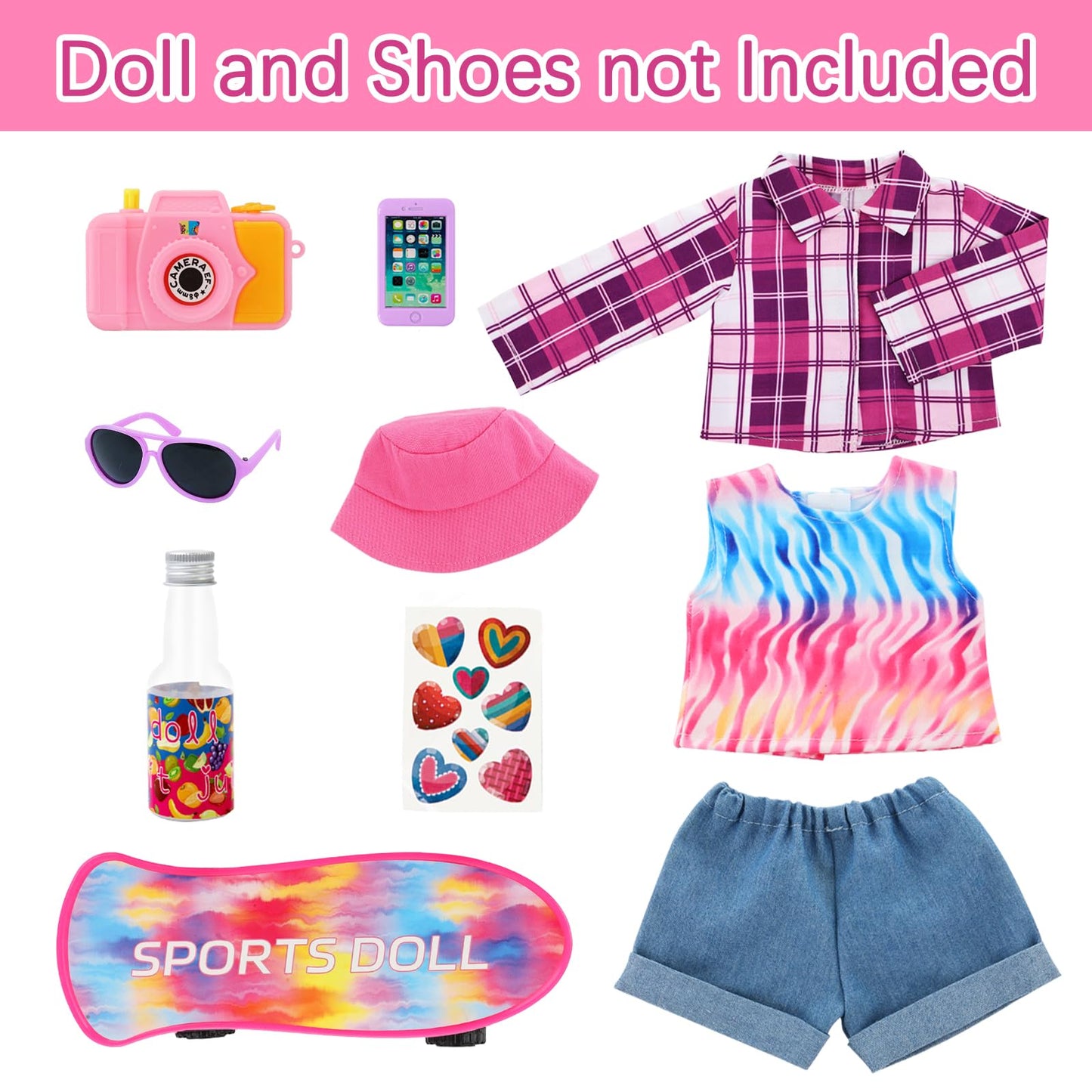 UNICORN ELEMENT: American 18-Inch Doll Skateboard Accessories & Clothes Set – Ten-Piece Outfit & Gear Collection