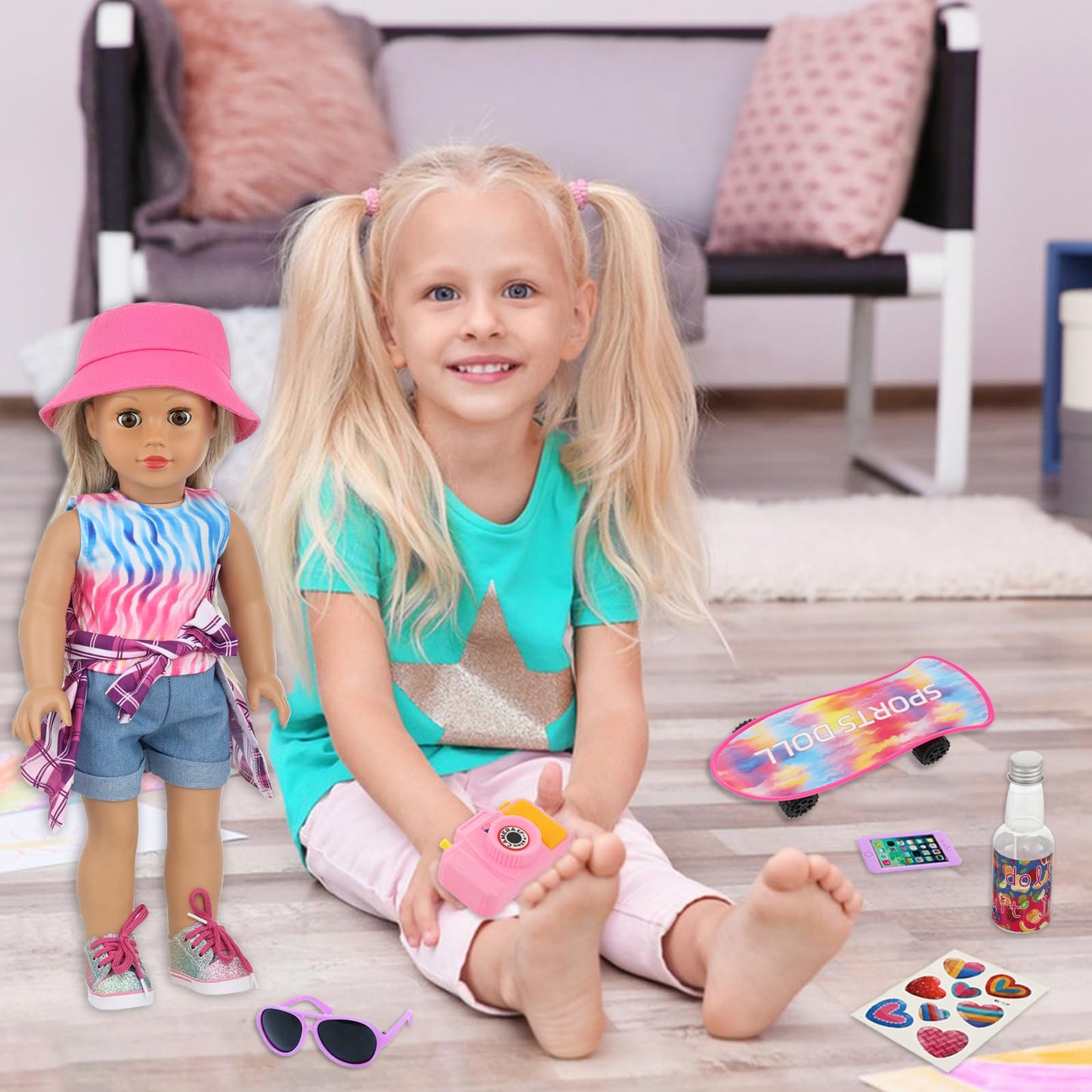 UNICORN ELEMENT: American 18-Inch Doll Skateboard Accessories & Clothes Set – Ten-Piece Outfit & Gear Collection