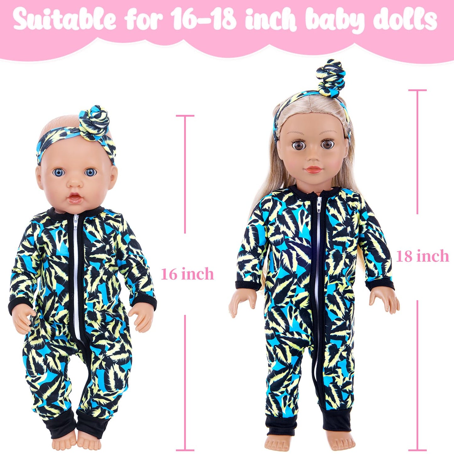 UNICORN ELEMENT 5 Sets Doll Clothes & Headbands for 14-18 Inch Dolls – 10-Piece Casual Outfit Set (Doll Not Included)