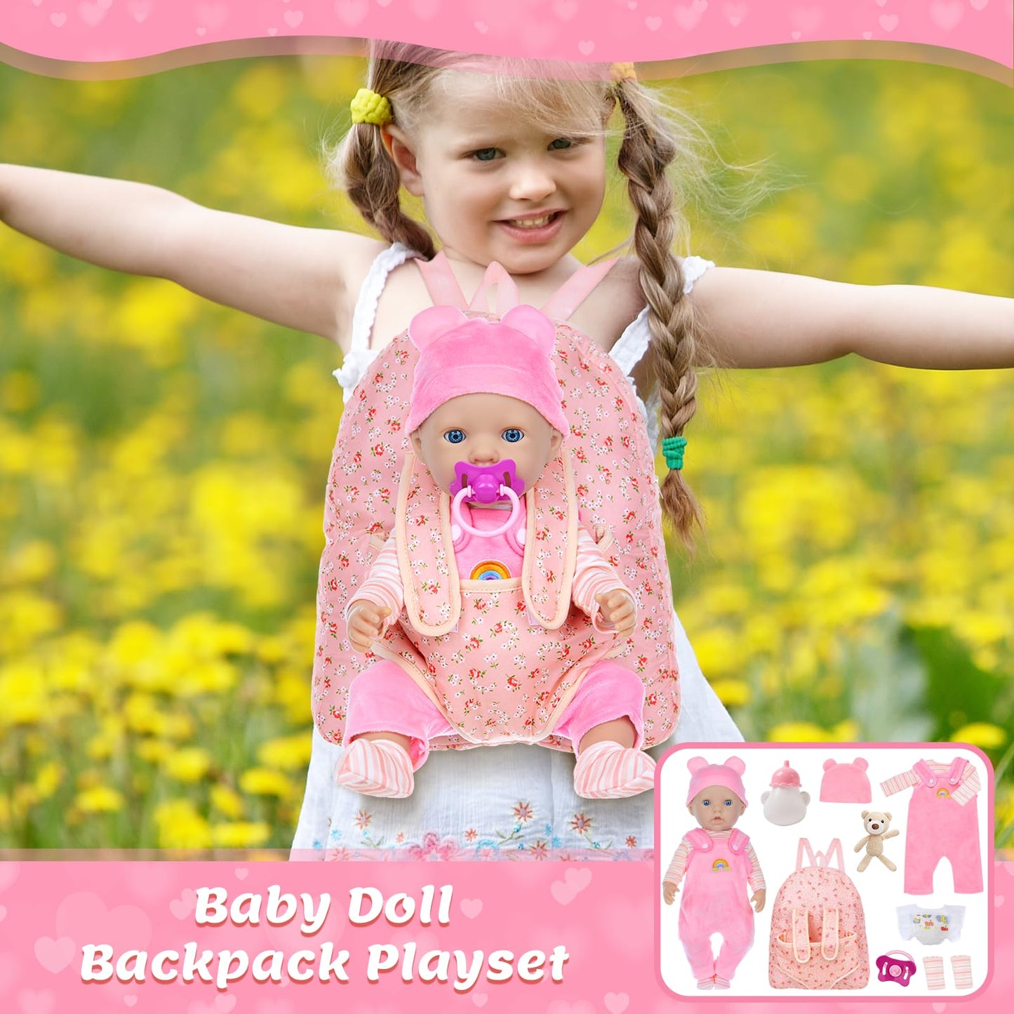 Unicorn Element Baby Doll Clothes with Backpack Carrier — 14-18 Inch Doll Accessories Set