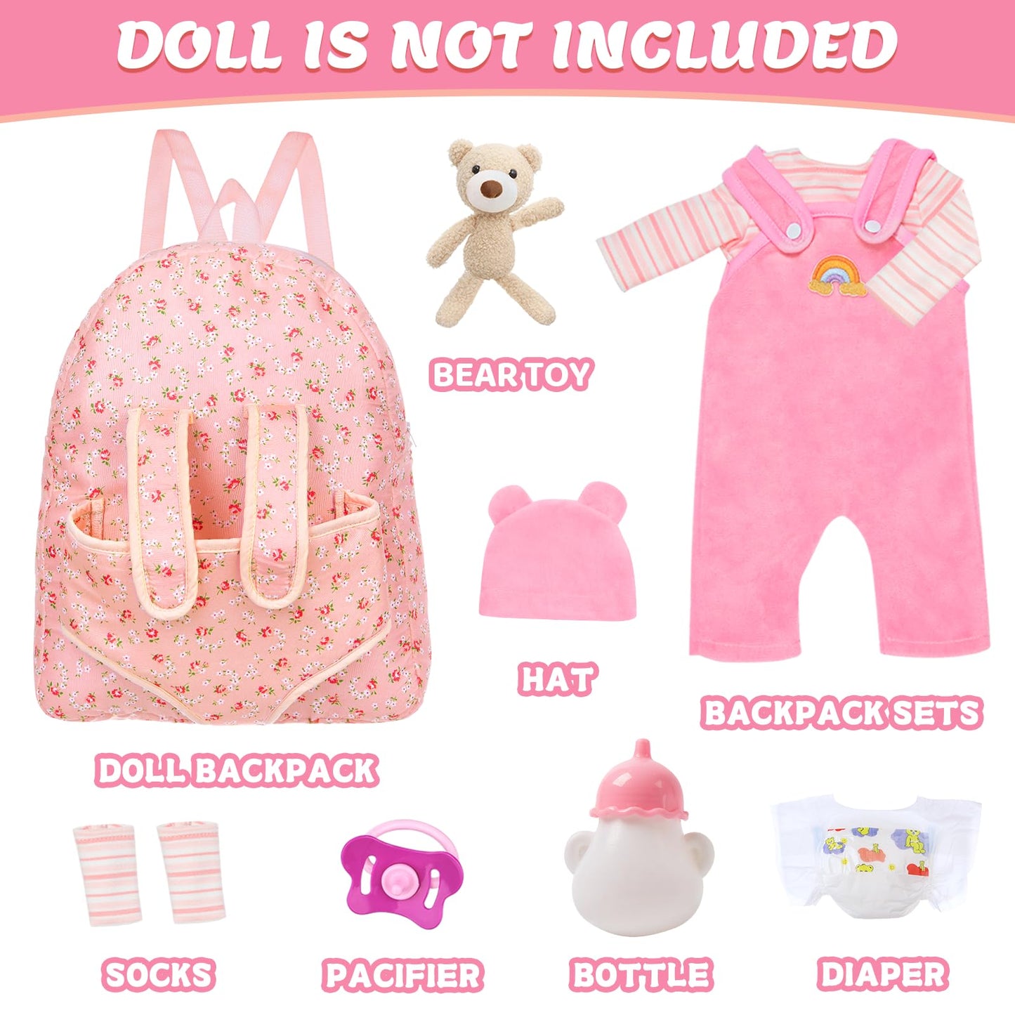 Unicorn Element Baby Doll Clothes with Backpack Carrier — 14-18 Inch Doll Accessories Set