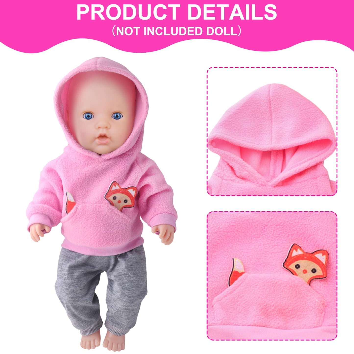 UNICORN ELEMENT 9PCS 16-18in Baby Doll Clothes Set — Magic Tape Design, Hat & Socks (No Doll Included)