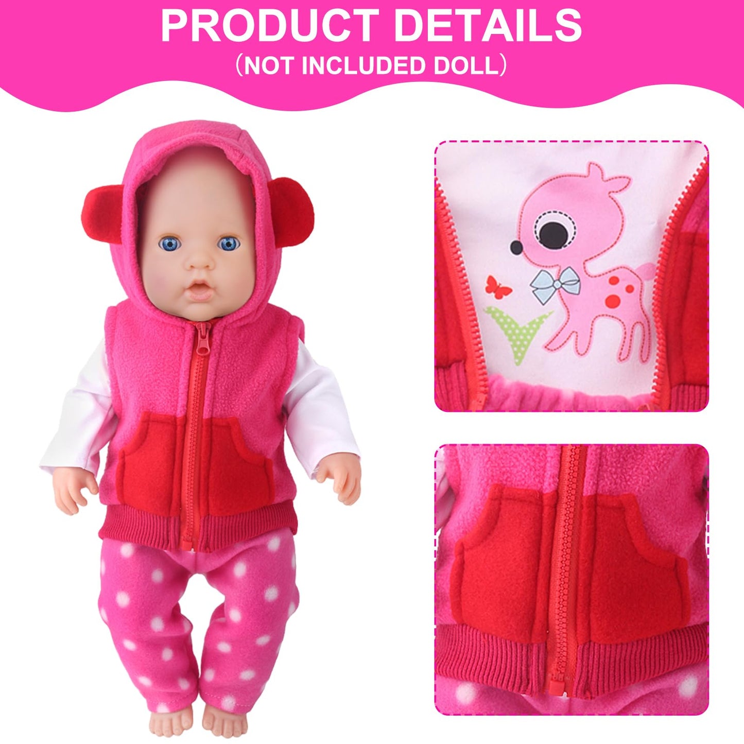 UNICORN ELEMENT 9PCS 16-18in Baby Doll Clothes Set — Magic Tape Design, Hat & Socks (No Doll Included)