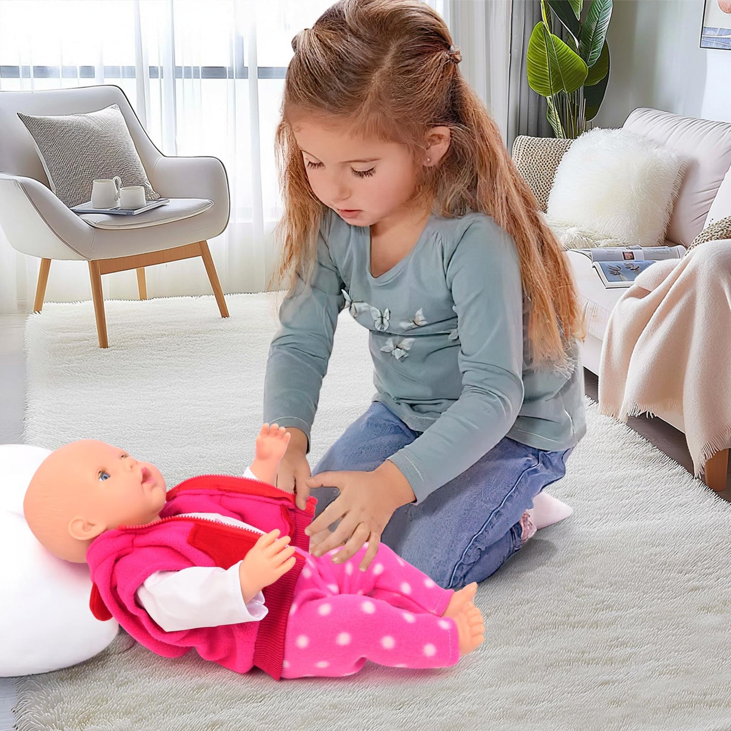 UNICORN ELEMENT 9PCS 16-18in Baby Doll Clothes Set — Magic Tape Design, Hat & Socks (No Doll Included)