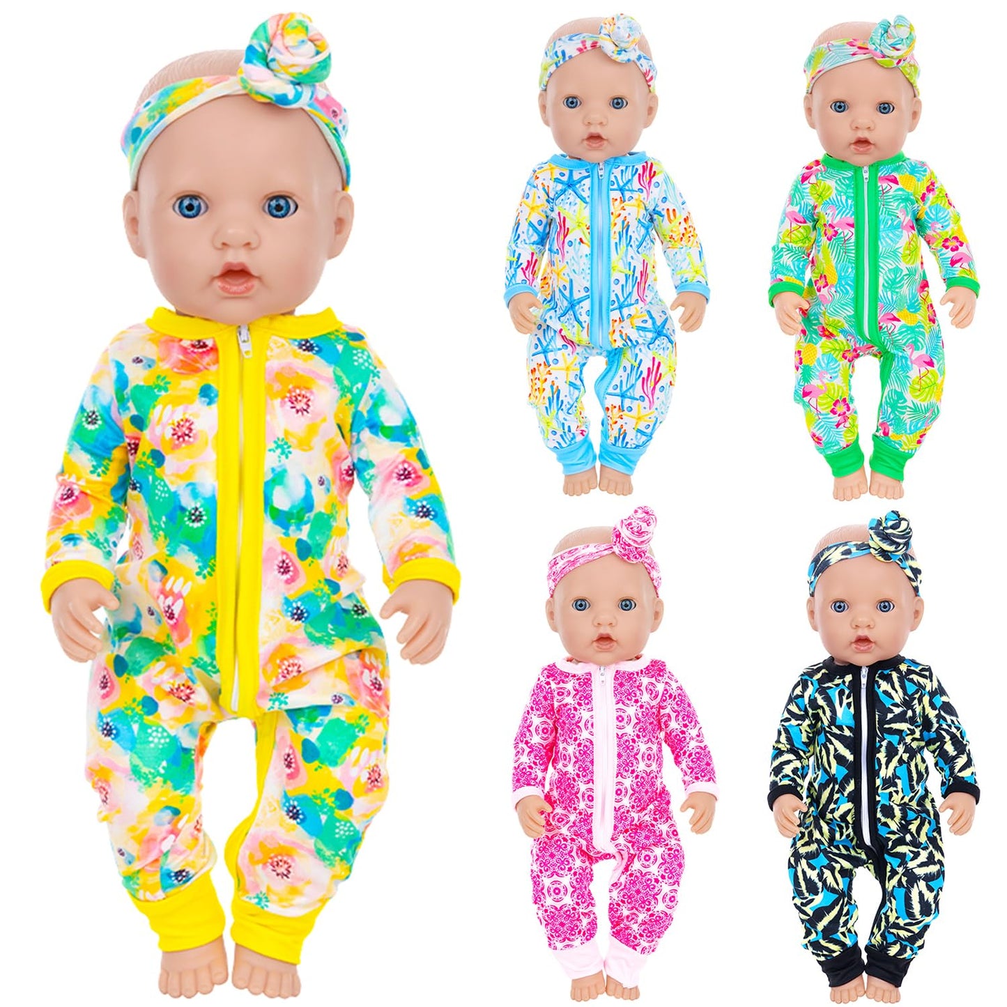 UNICORN ELEMENT 5 Sets Doll Clothes & Headbands for 14-18 Inch Dolls – 10-Piece Casual Outfit Set (Doll Not Included)