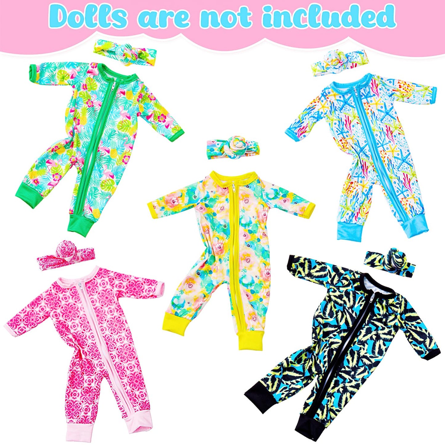 UNICORN ELEMENT 5 Sets Doll Clothes & Headbands for 14-18 Inch Dolls – 10-Piece Casual Outfit Set (Doll Not Included)