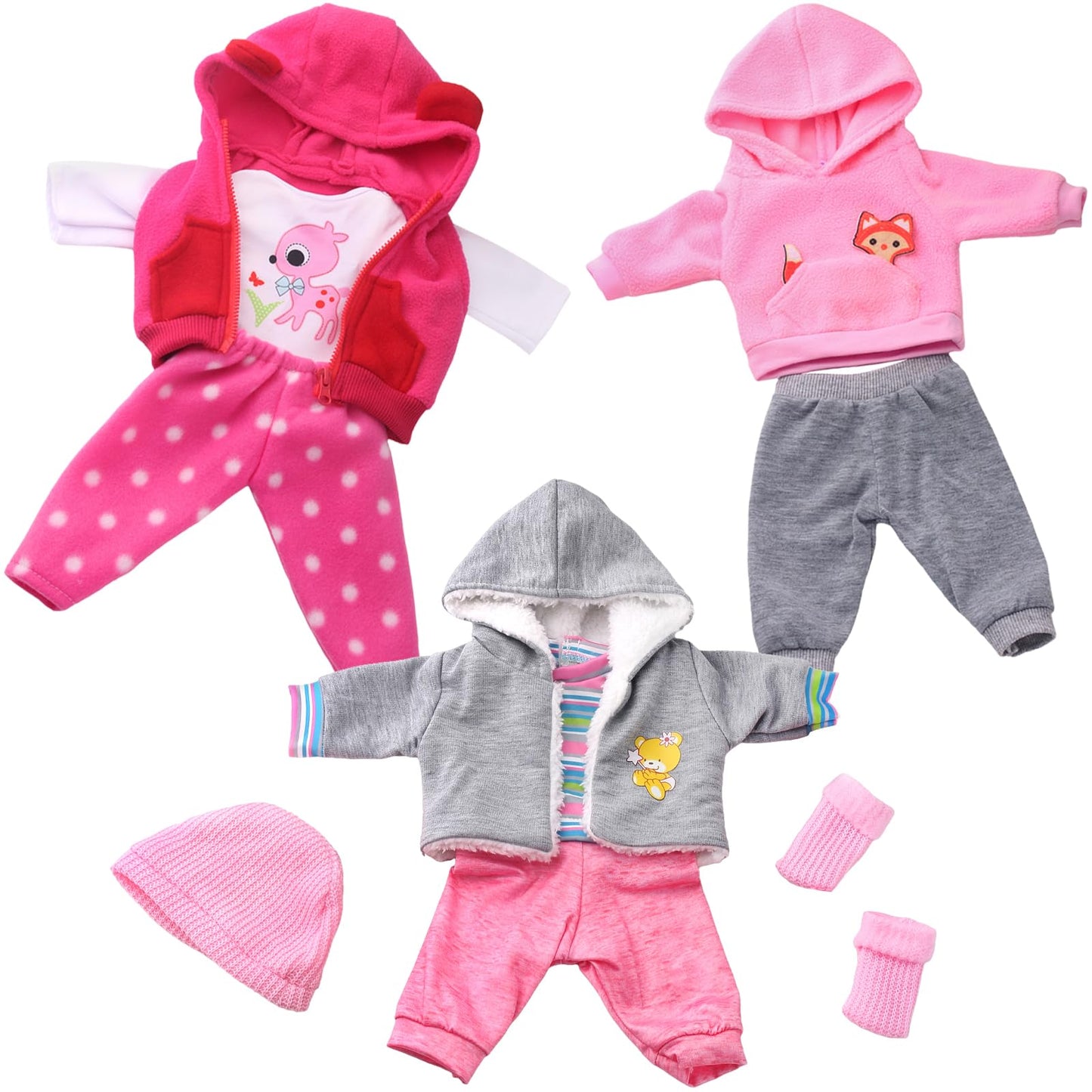 UNICORN ELEMENT 9PCS 16-18in Baby Doll Clothes Set — Magic Tape Design, Hat & Socks (No Doll Included)