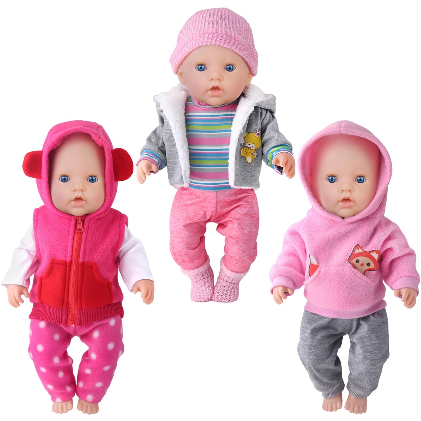 UNICORN ELEMENT 9PCS 16-18in Baby Doll Clothes Set — Magic Tape Design, Hat & Socks (No Doll Included)