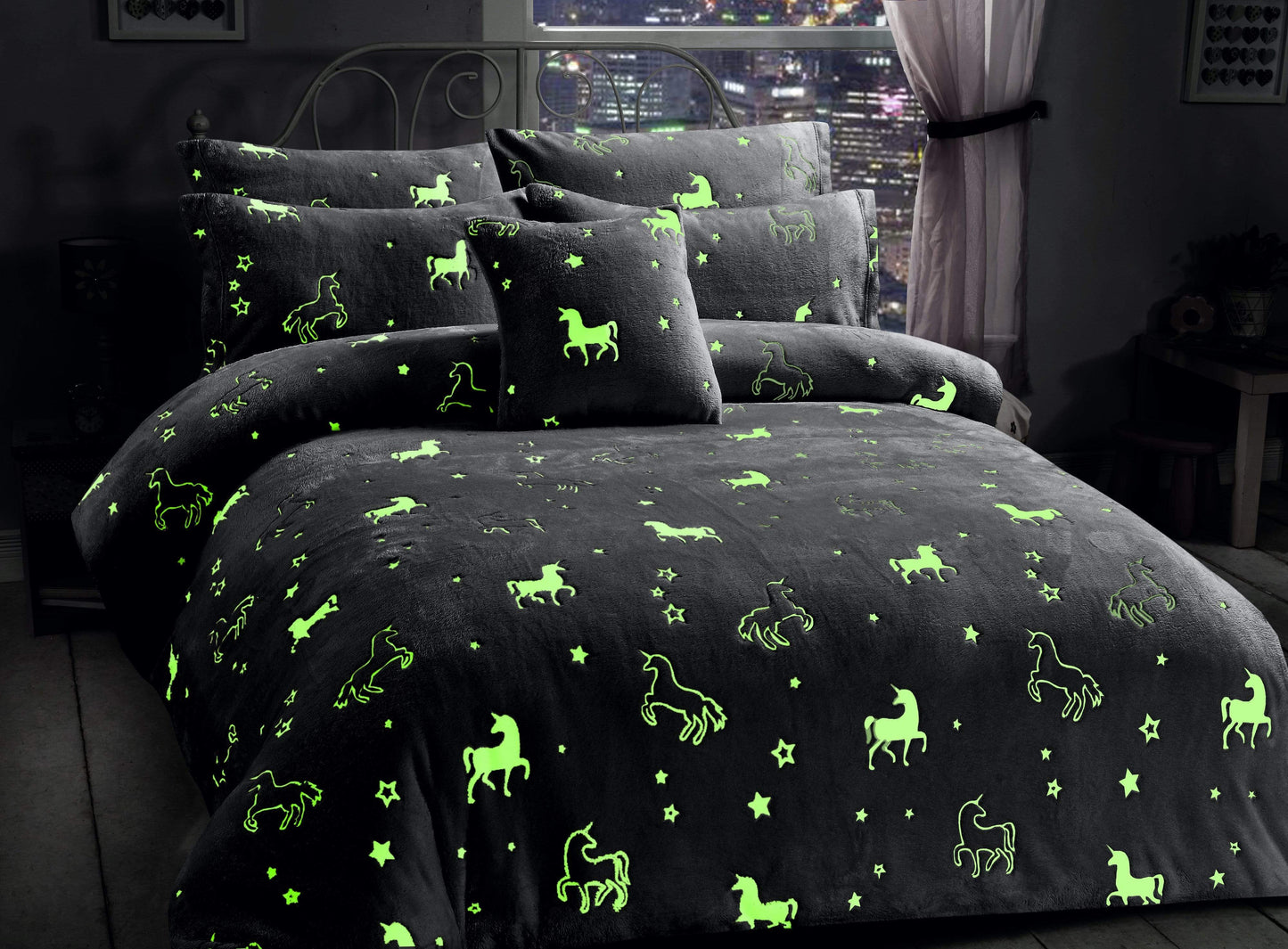 Unicorn Glow in the Dark Teddy Fleece Duvet Set for Kids Girls Magical Bedtime Bedding Warm and Cosy OEKO-TEX Certified Pink by OLIVIA ROCCO