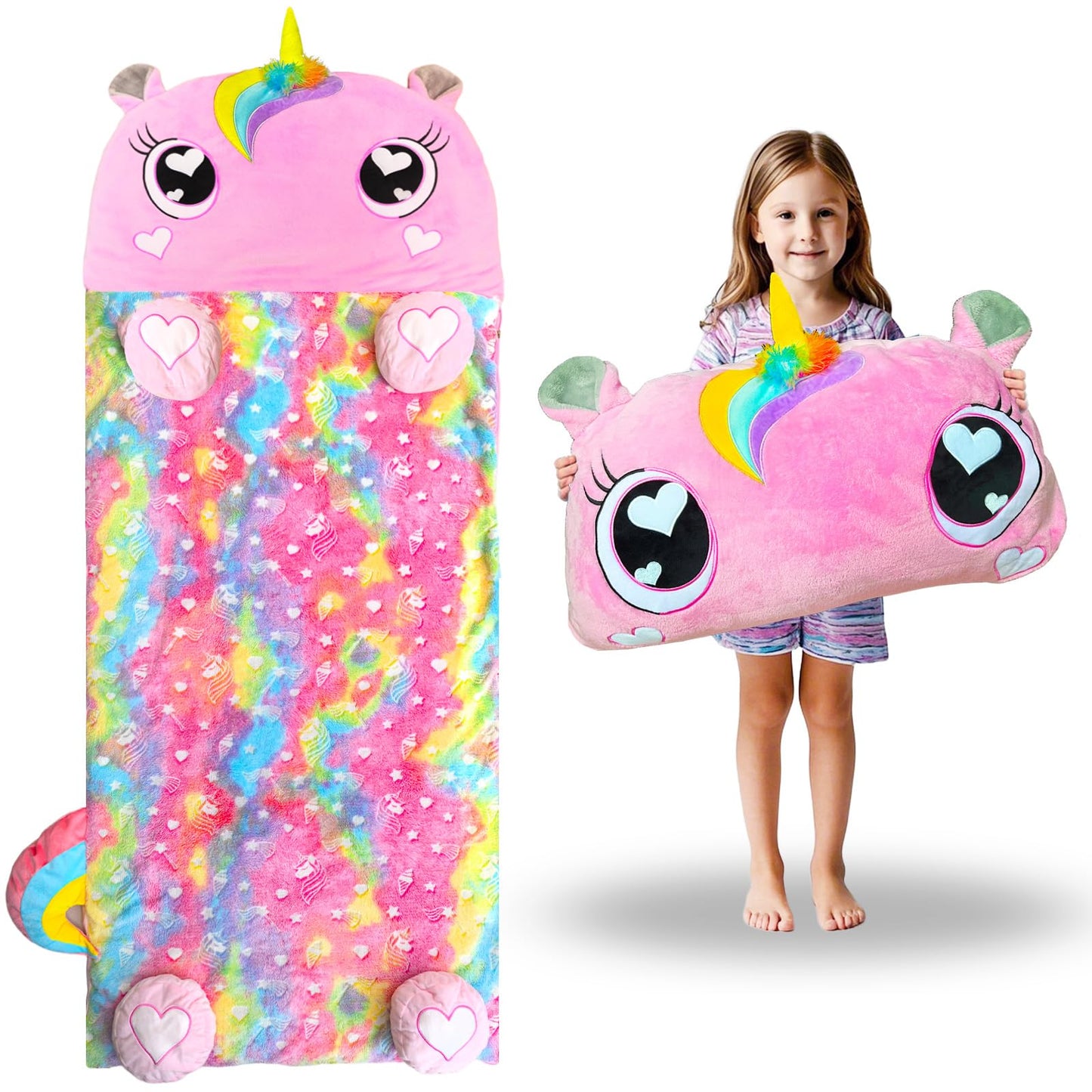 Unicorn Slumber Kids Sleeping Bag – Large 70x30 Nap Mat for Ages 3–12