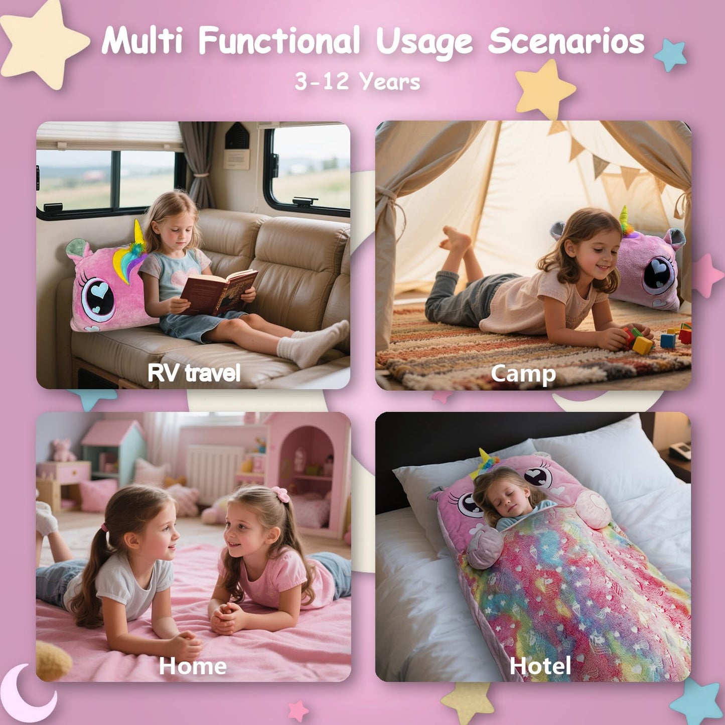 Unicorn Slumber Kids Sleeping Bag – Large 70x30 Nap Mat for Ages 3–12