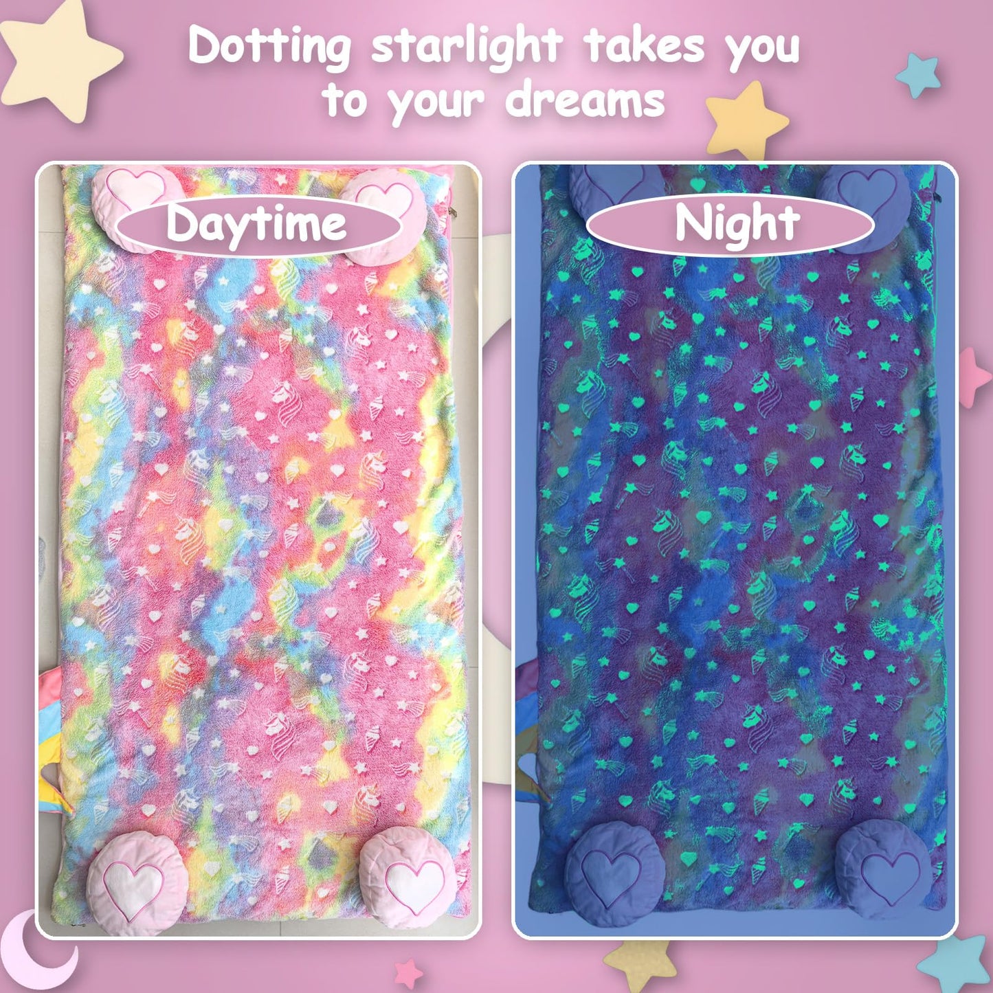 Unicorn Slumber Kids Sleeping Bag – Large 70x30 Nap Mat for Ages 3–12
