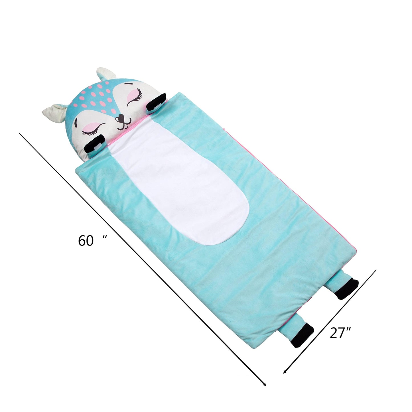 Unicorns & Robots Deer Nap Mat for Girls – Preschool Nap Mat with Pillow, 59x27in, Ages 3+
