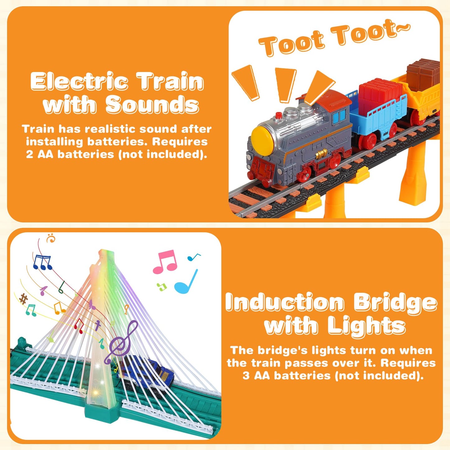 Unimoly Electric Train Set – 2-in-1 DIY Tracks with Light-Up Bridge for Ages 5-8