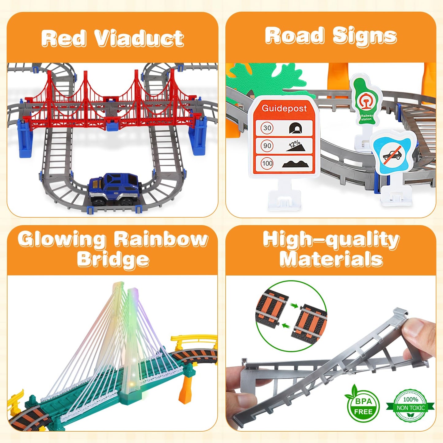 Unimoly Electric Train Set – 2-in-1 DIY Tracks with Light-Up Bridge for Ages 5-8