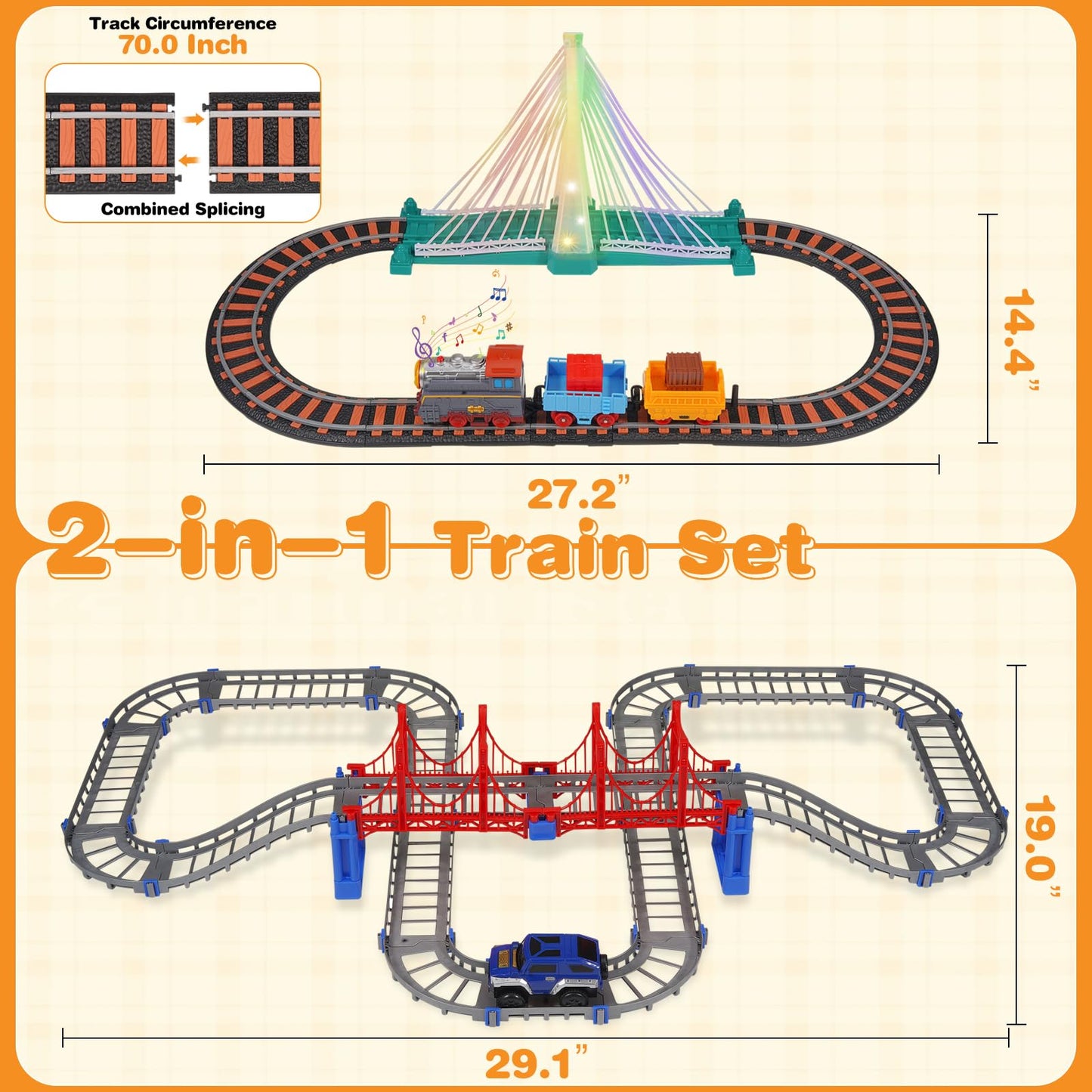 Unimoly Electric Train Set – 2-in-1 DIY Tracks with Light-Up Bridge for Ages 5-8