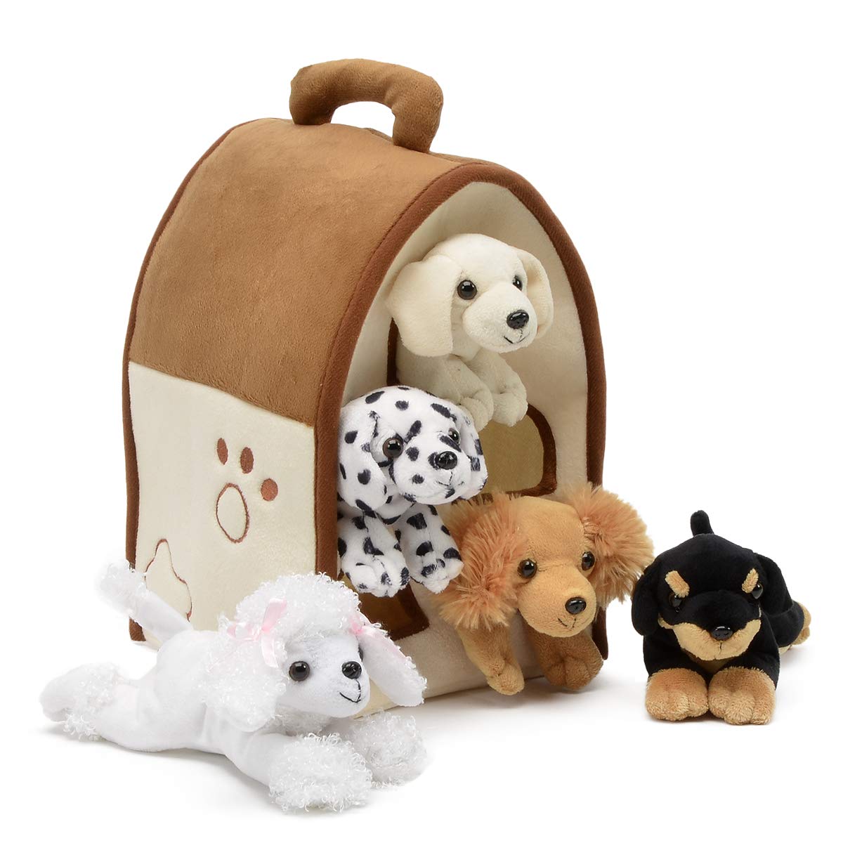 Unipak Plush Dog House — Five Soft Stuffed Dogs with Carrying Case