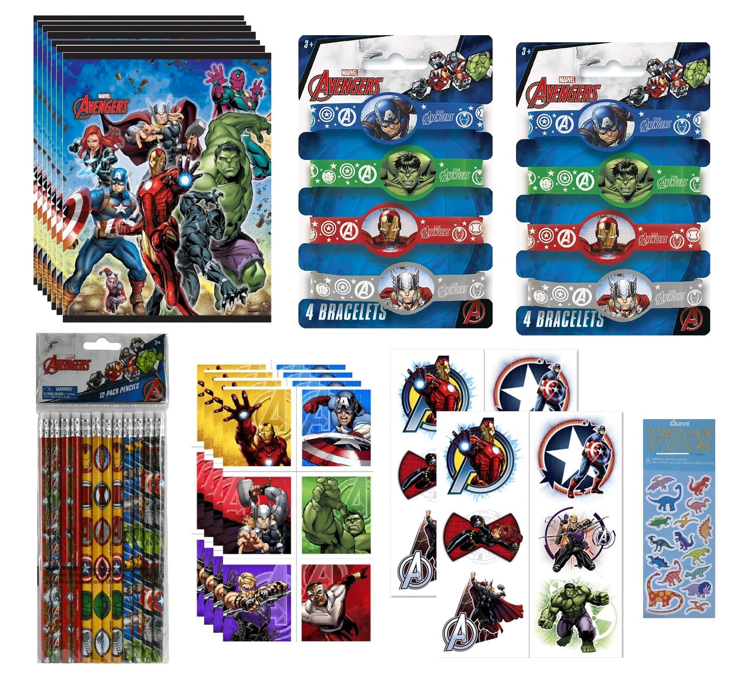 Unique Avengers Birthday Party Supplies Favor Bundle – 8 Loot Bags, 8 Bracelets, 8 Pencils, 12 Tattoos, 24 Stickers